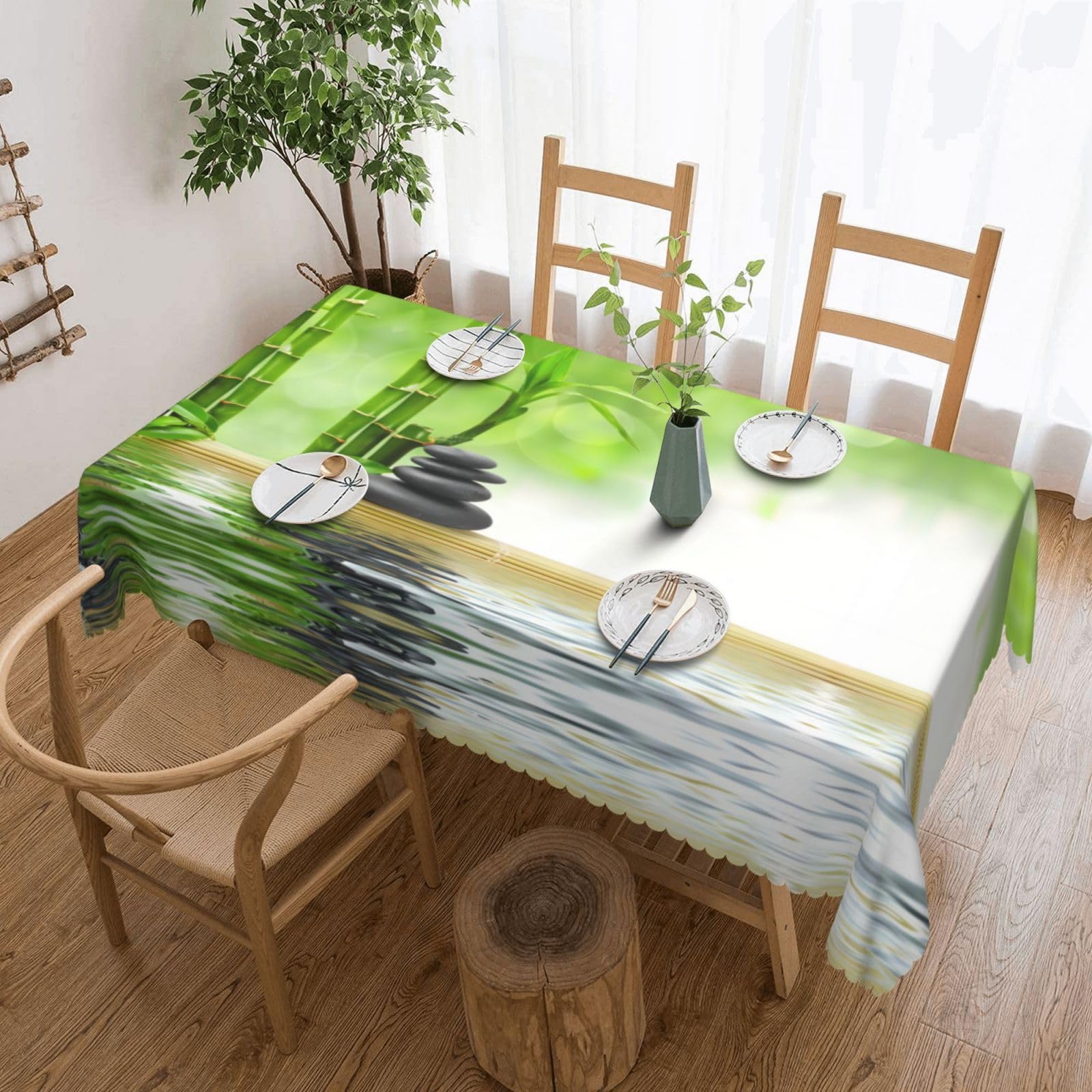 HLSBSSL Stone Bamboo Patterned square lace tablecloth, wrinkle-resistant and durable, suitable for dining tables, parties, etc.