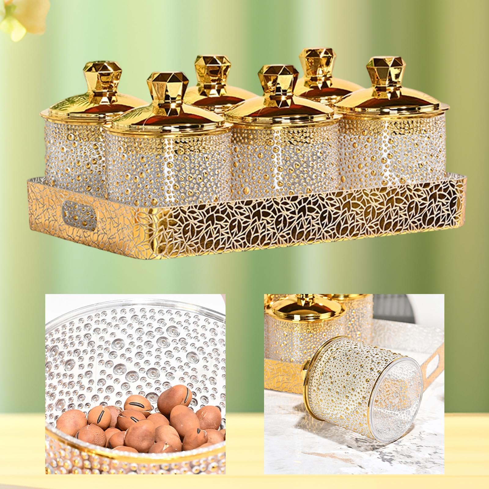 predolo Vorratsglas, luftdicht, platzsparend, transparent, goldfarben, Zubehör für Tee, Kaffee, Kekse, Gewürze