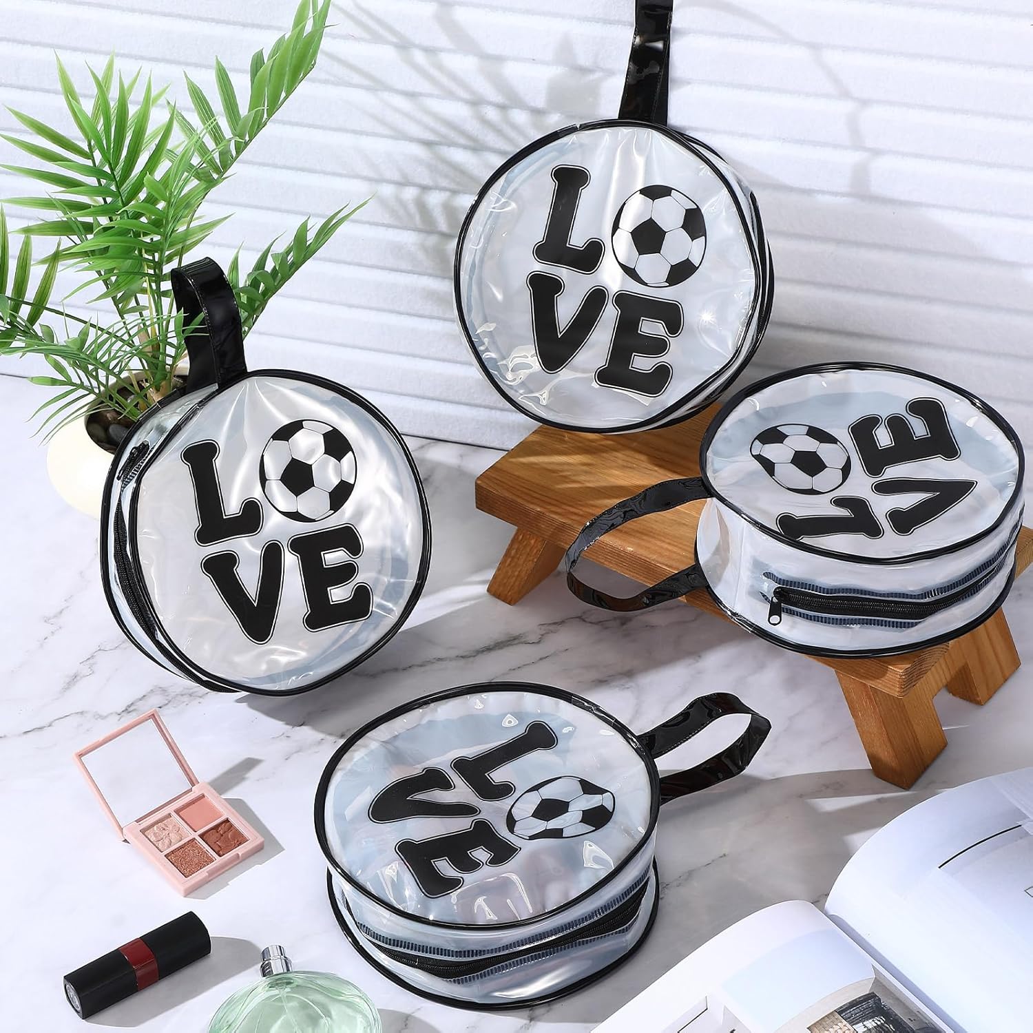 20 Pcs Soccer Gifts Makeup Bag Clear Waterproof PVC Soccer Cosmetic Bags Travel Toiletry Zipper Pouch Round Portable Sport Cosmetic Case for Women Girls Team Gift Party Favors - Image 2