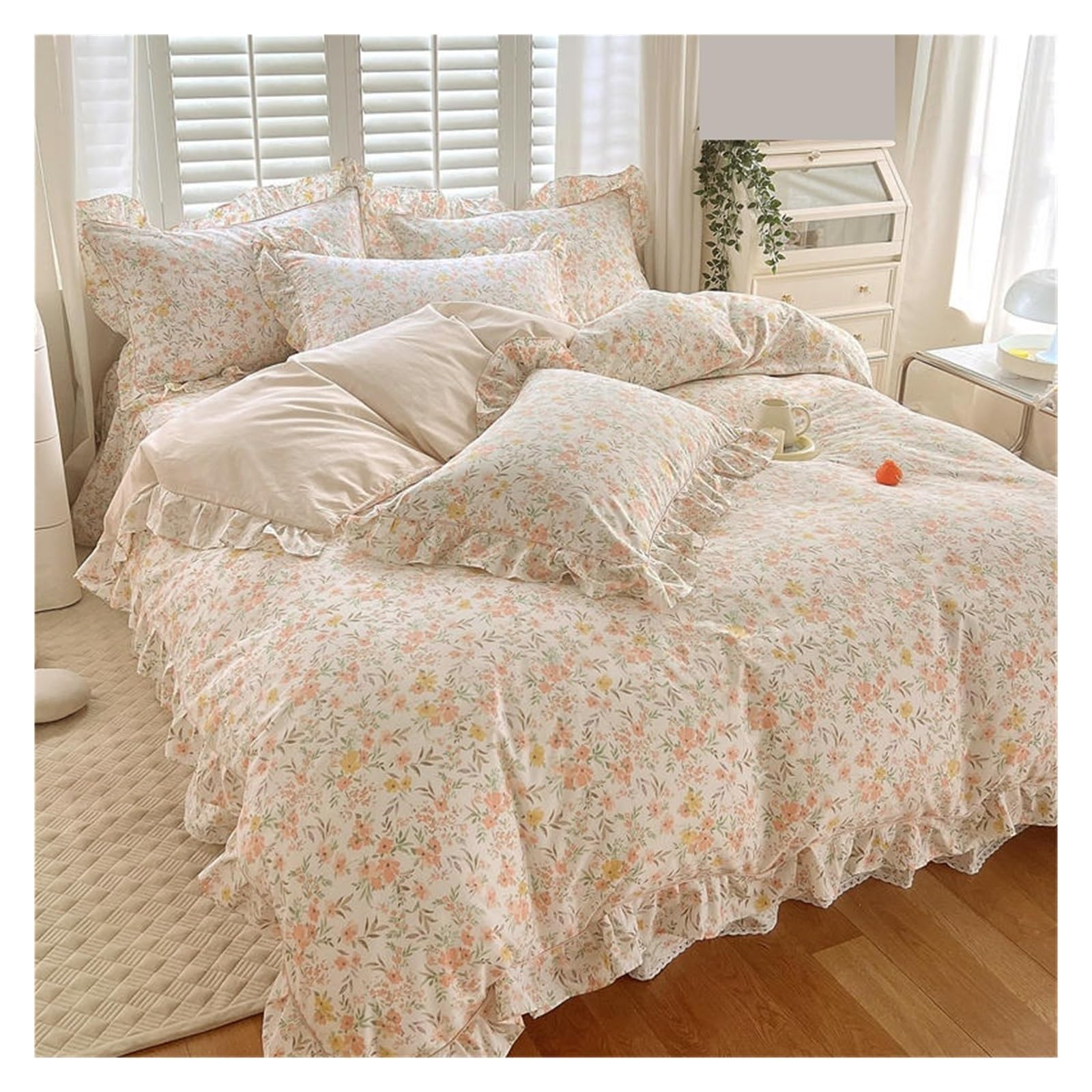 KHASCBNF Duvet Cover Sets Cotton Duvet Cover Quilt with Ruffles Queen/King Size Bed 240x220
