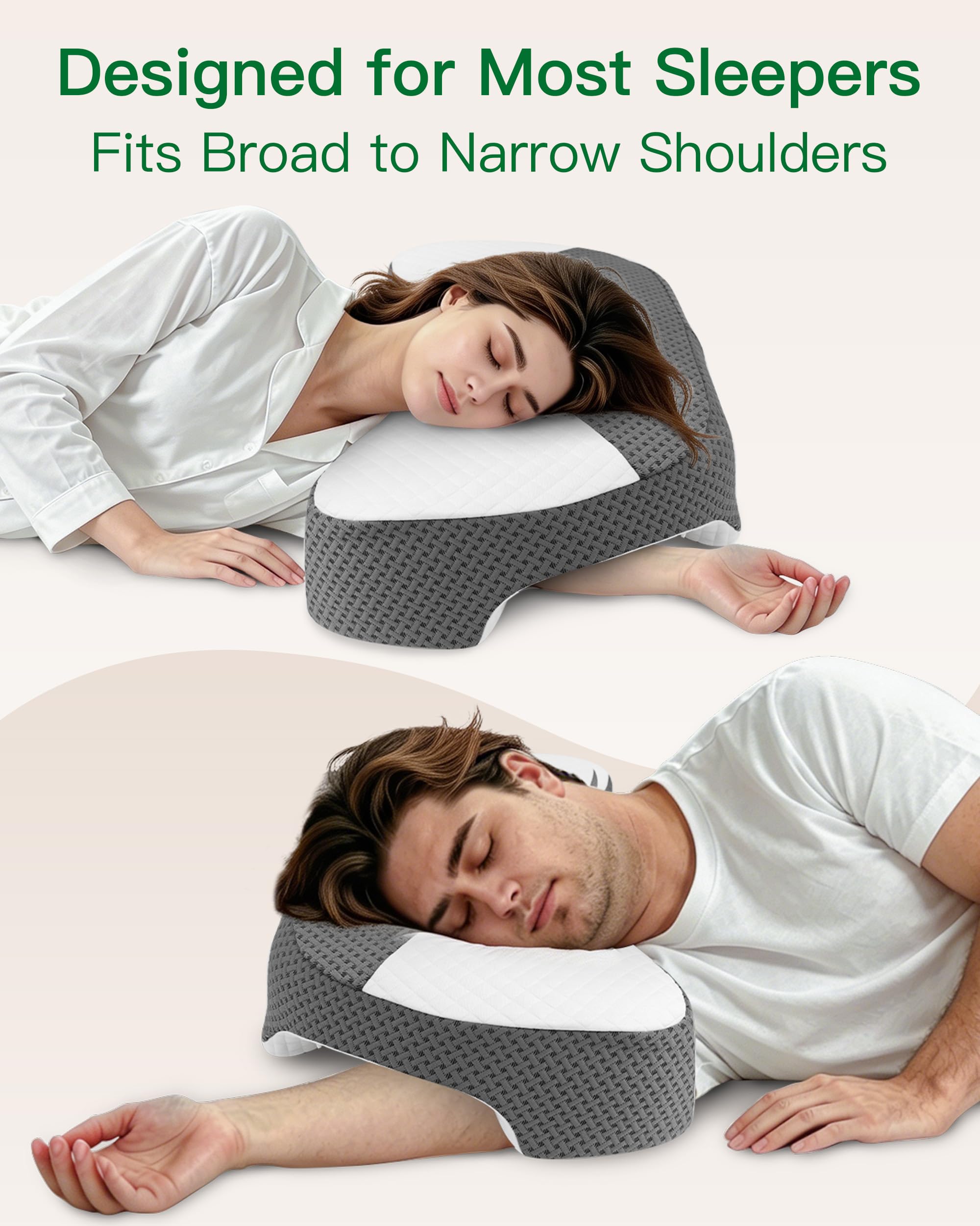 Cuscino per Chi Dorme di Lato con Foro per Braccia, Cuscini Ergonomico in Memory Foam, Allevia Pressione su Spalle e Braccia, per Dormitori su Lato, Cuscino con 3 Fori per il Braccio