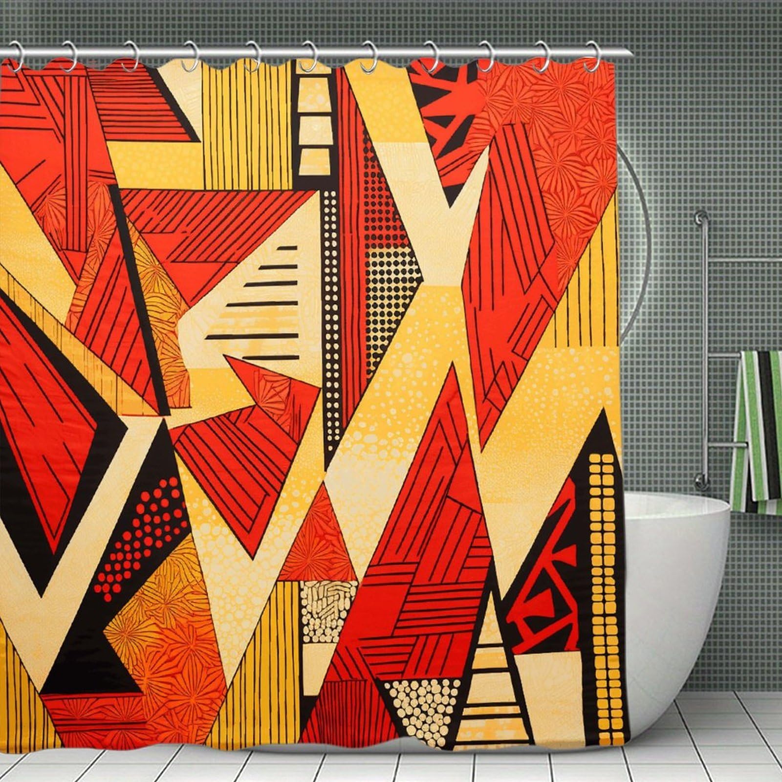 FekiLoot African Style Prints Shower Curtain Minimalist Aesthetic Bath Curtain with Hooks Simple Water Resistant Bathroom Shower Curtains Cute Blackout Privacy Curtains Cloth Curtain