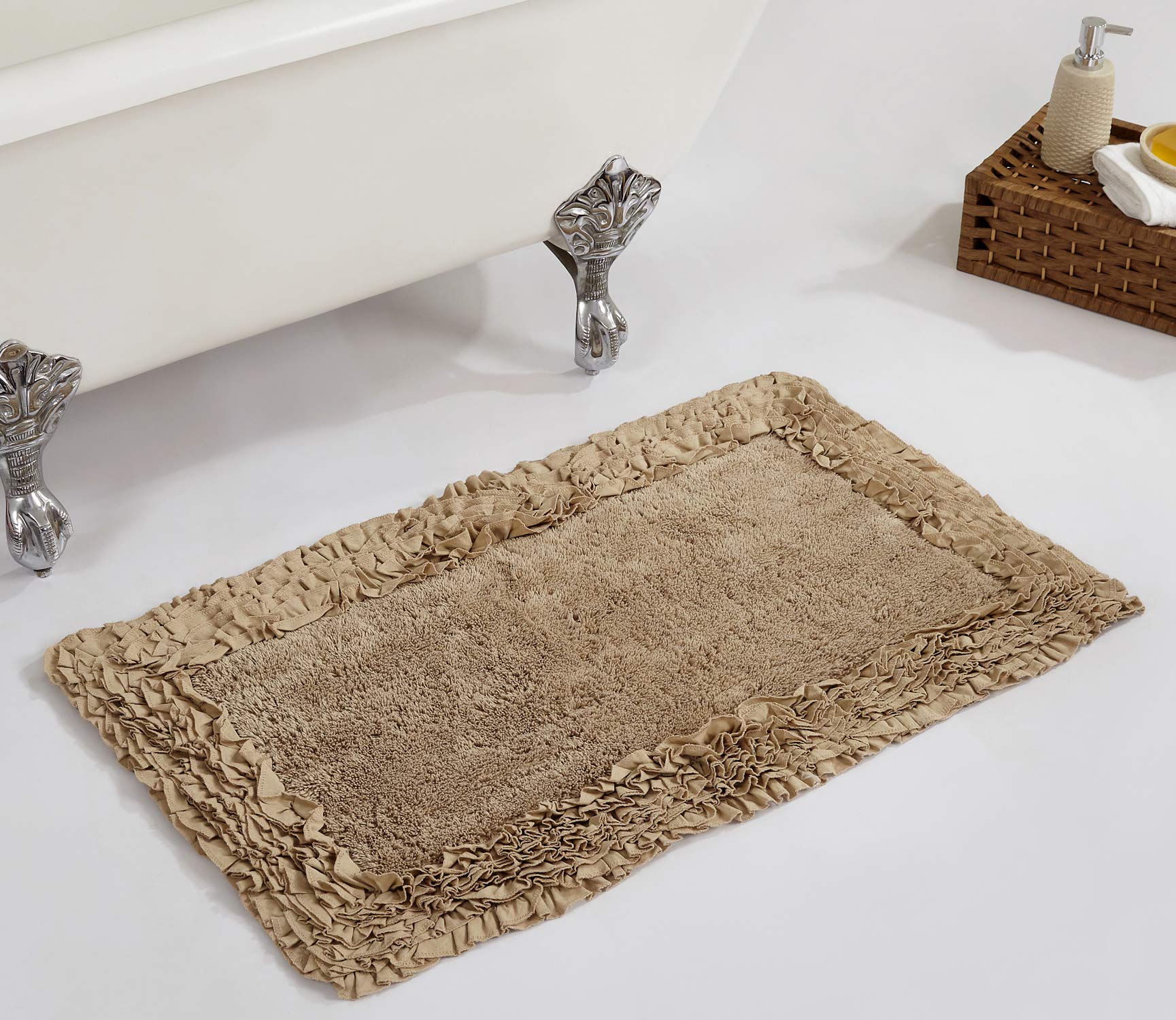 Better Trends Bath Rug 100% Cotton Non-Slip Bath Mat Soft Water Absorbent, Washable Rugs for Bedroom, Bathroom Floor Decor, Tub, Laundry Room Kitchen Rug, 21" x 34" Beige Shaggy Border Collection