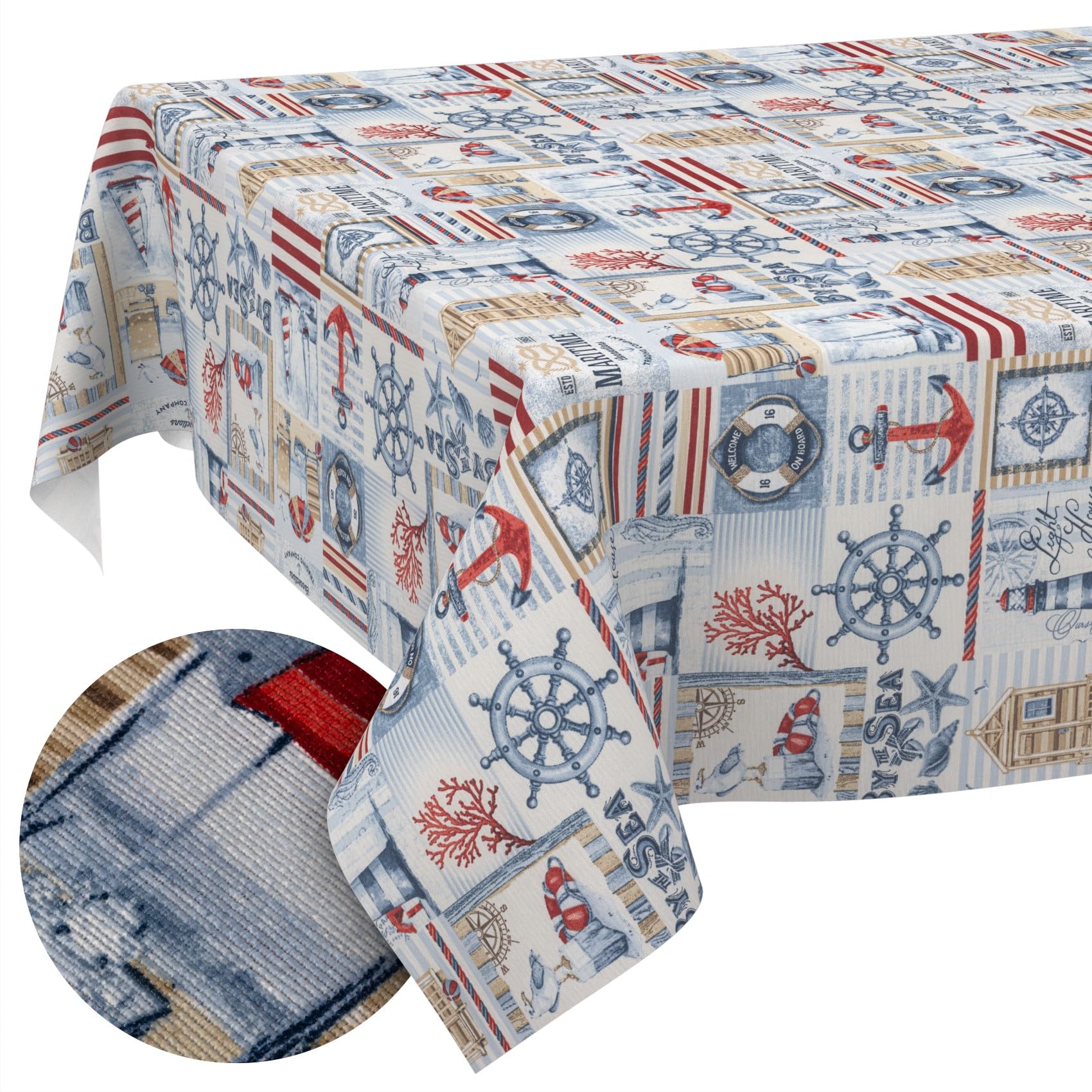 Washable Tablecloth, Lotus Effect, Easy Care, Made of Cotton, Polyester, Dirt-Repellent, Outdoor Garden Tablecloth, Maritime, 160 x 140 cm
