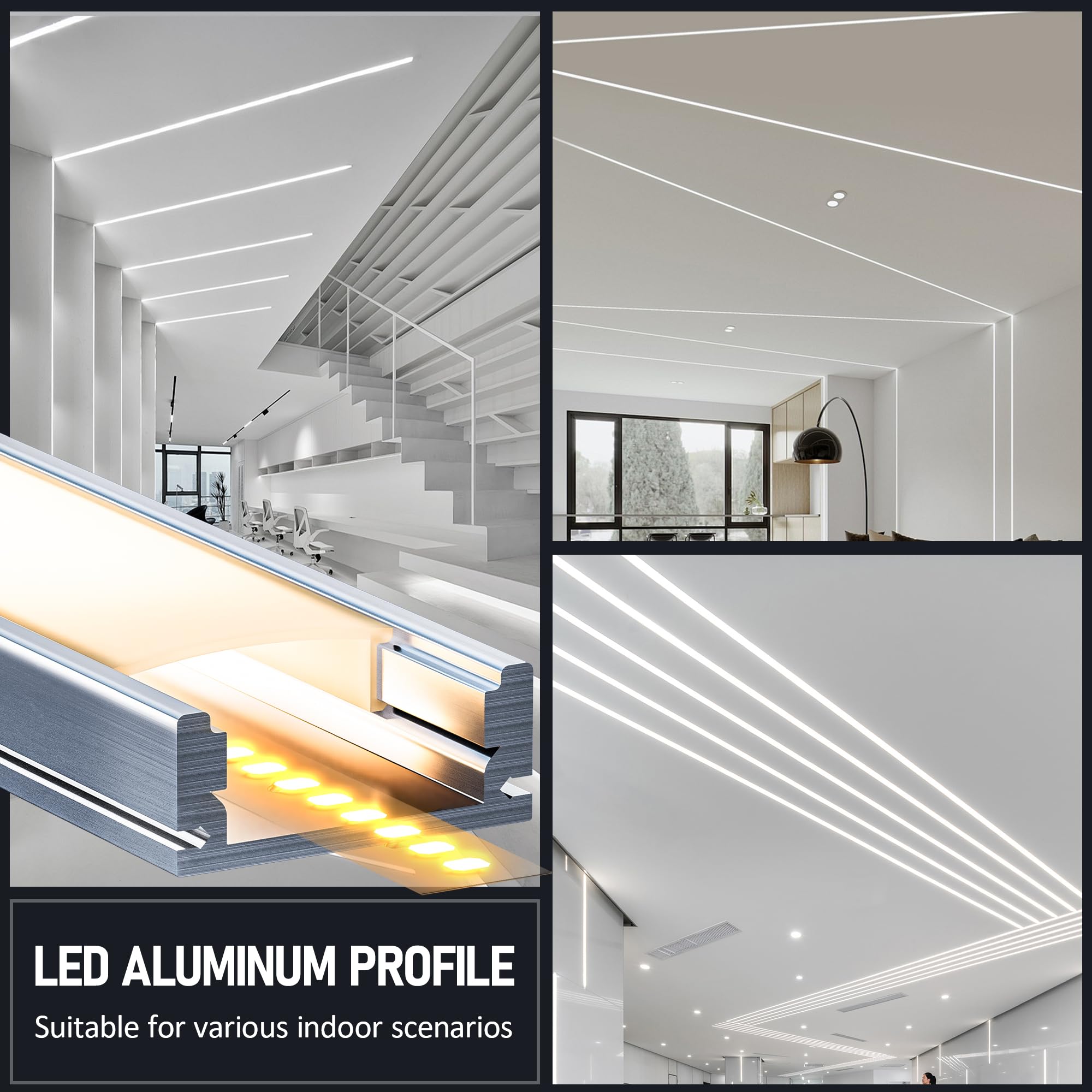 10 x LED profilo in alluminio da 2 m, per strisce LED fino a 17 mm, canale LED con diffusore bianco latte, dimensioni: 17,4 x 7 mm (20 m), adatto per cartongesso, montaggio a soffitto e armadi