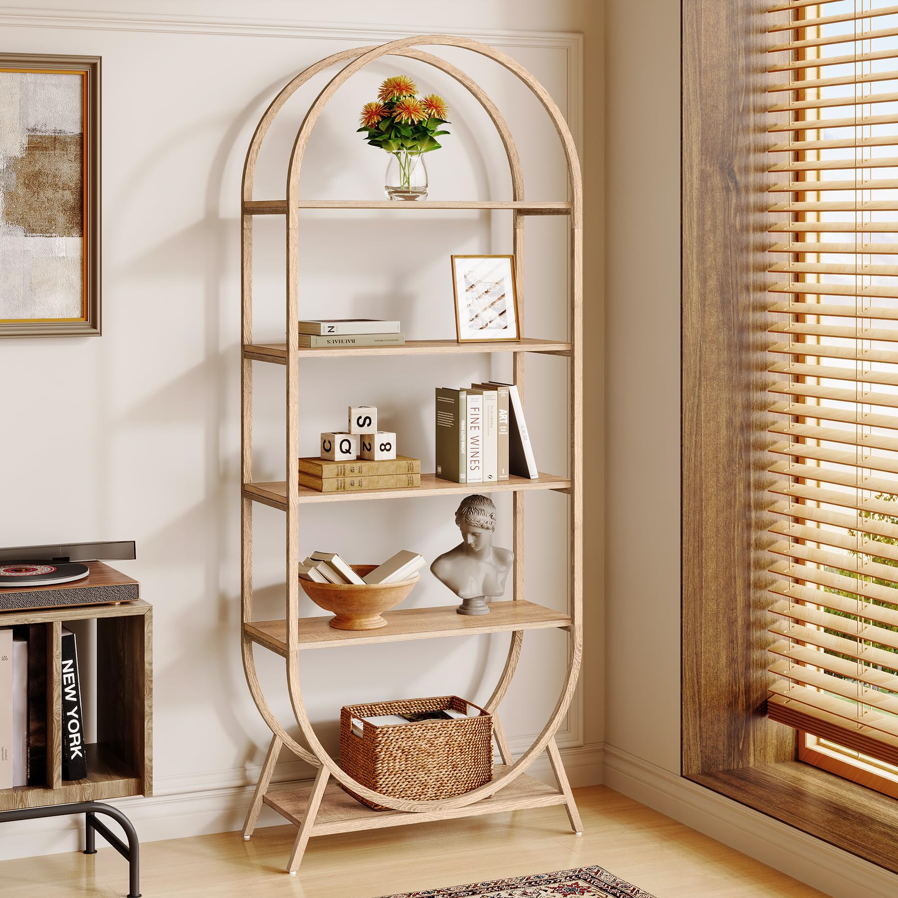 Tribesigns Bookshelf 5-Tier Arched Bookcase, 70.10" Tall Modern Open Book Shelves, Storage Shelves with Metal Frame, Freestanding Display Rack for