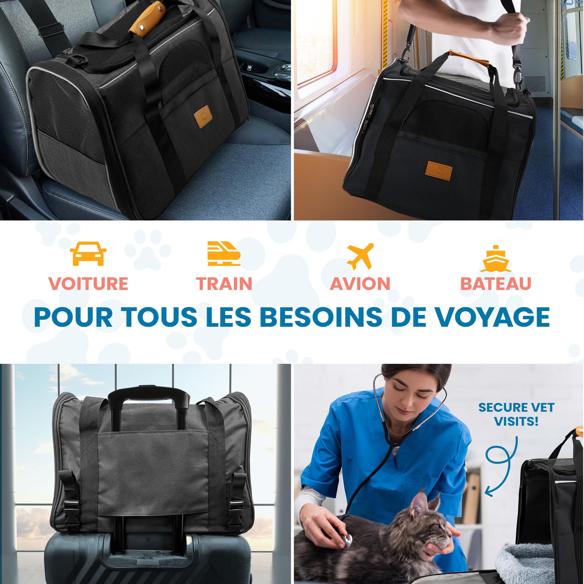 Sac de Transport pour Chats et Petits Chiens – Sac de Voyage léger et Respirant avec côtés en Maille, Cadre renforcé, Tapis Amovible et bandoulière pour Un Transport sécurisé des Animaux de