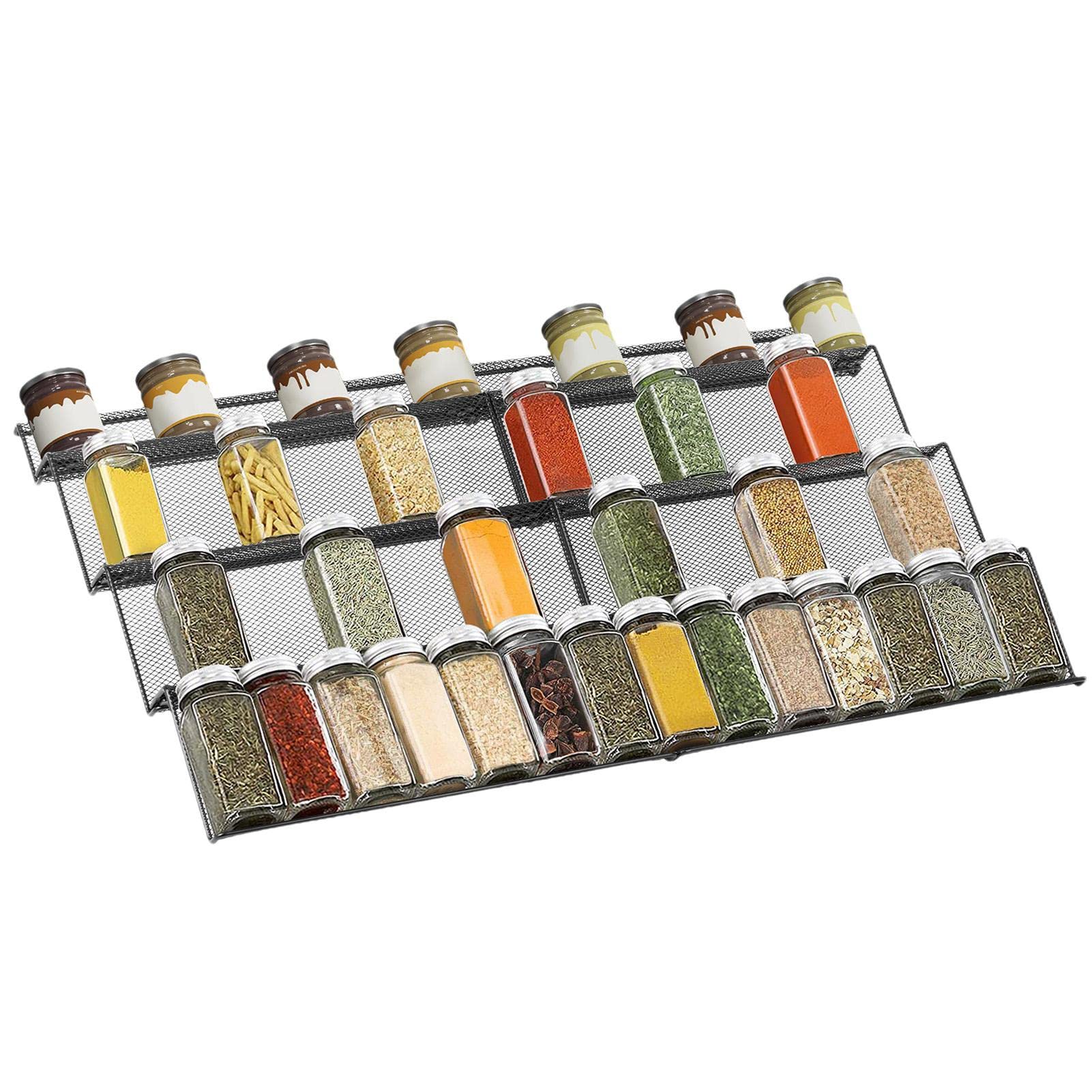 Rack Organisateur pour tiroirs d'armoire - Insert de pot à épices 4-lage - Support de rangement pour bouteilles d'épices alimentaires pour armoires de cuisine - Extensible