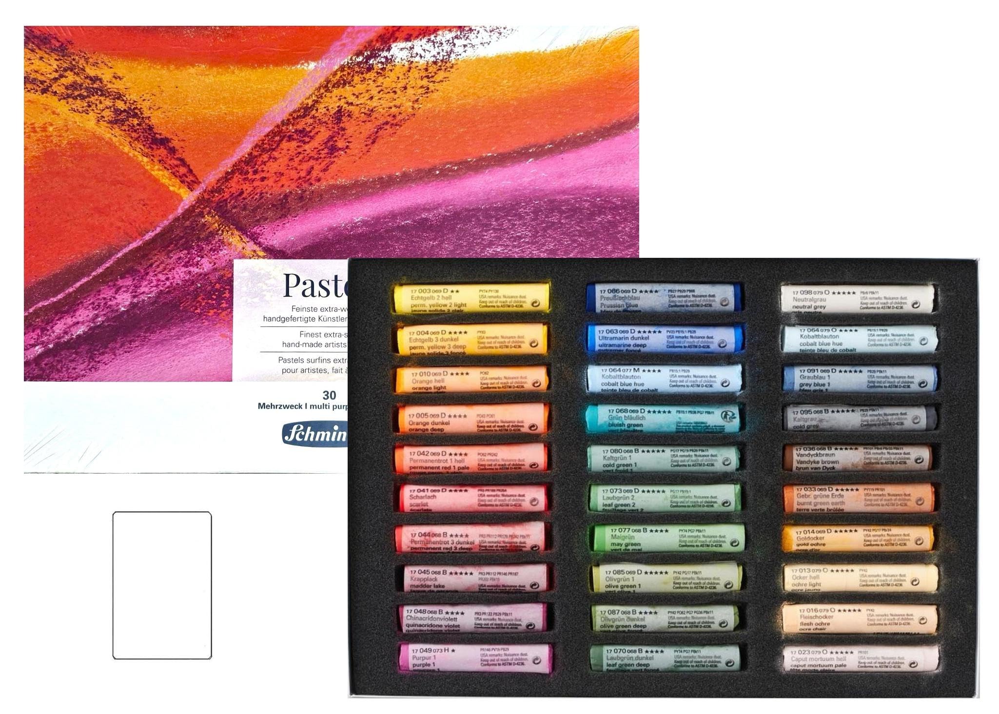 Schmincke Soft Pastel Cardboard Box Set - 30 Stick General Selection - Art Supplie Extra Soft (Made in Germany) Extra Fine - qualità Artistica