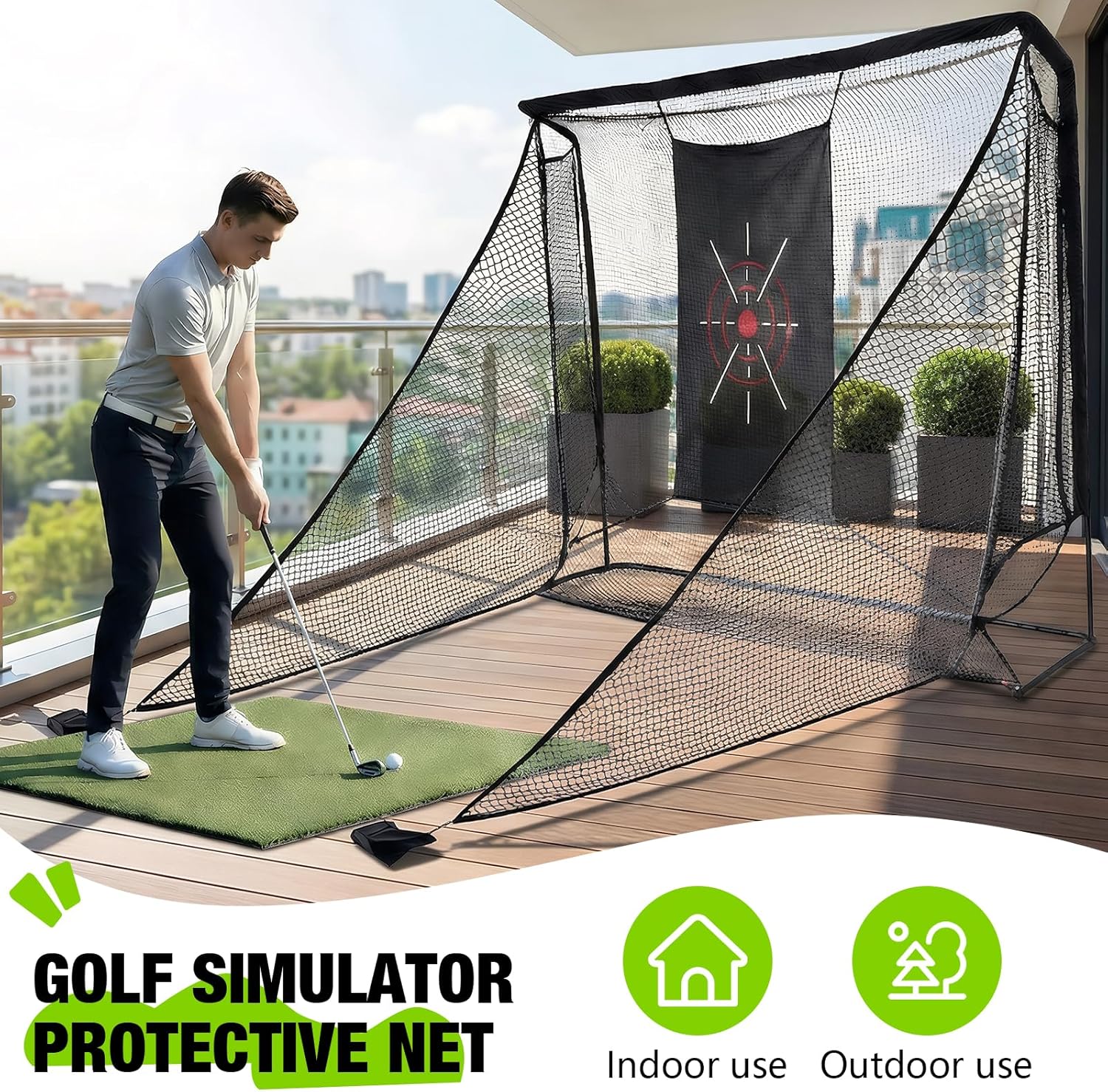 Golf Net 10x7ft Heavy Duty Golf Practice with Side Barriers Target Cloth Carry Bag Hitting Net for Backyard Driving Chipping Indoor Outdoor Training