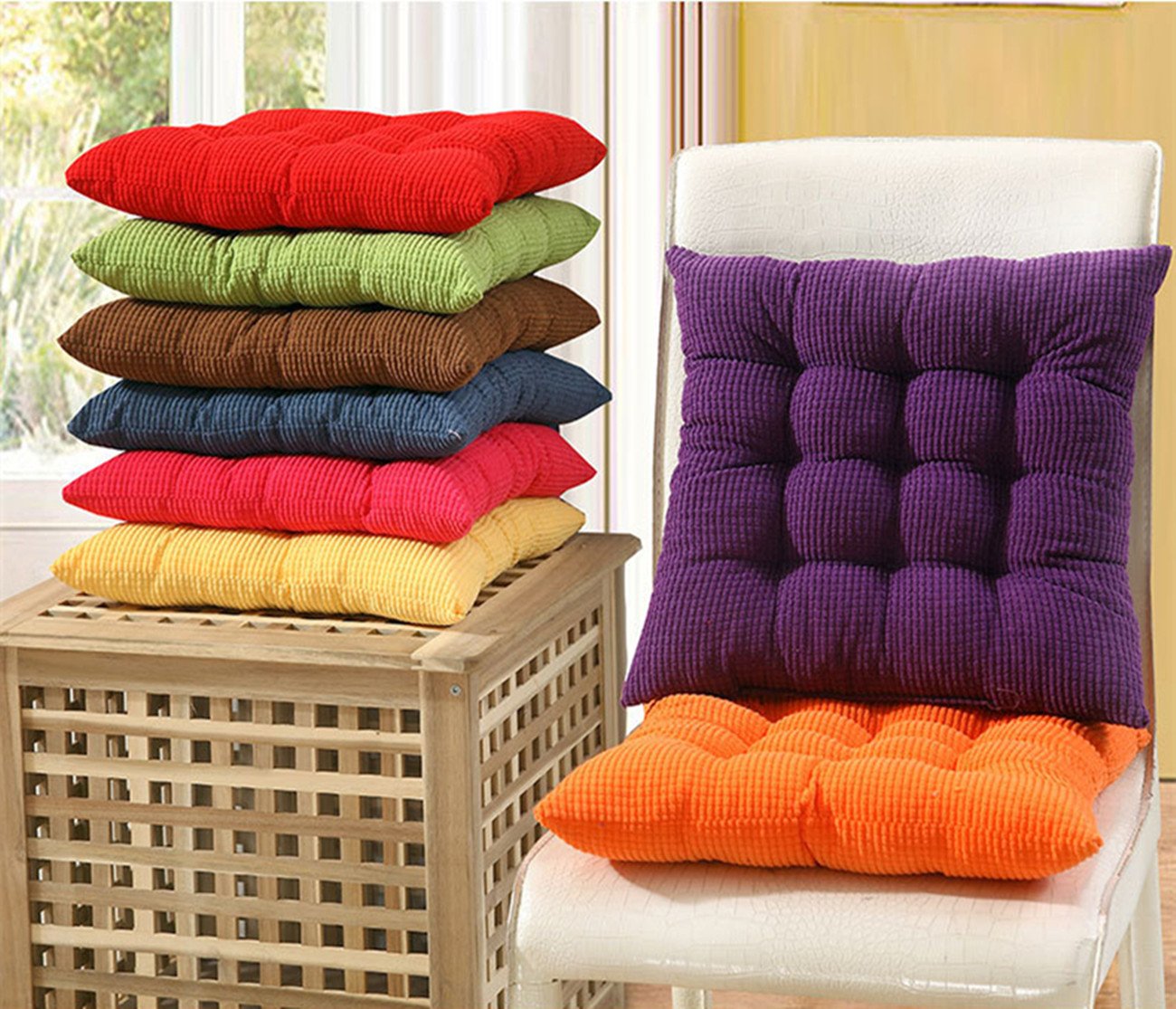 Siderit Home Indoor Chair Pads Warm Corduroy Cushions Kitchen Office Seat Cushions Pillows with Ties 14