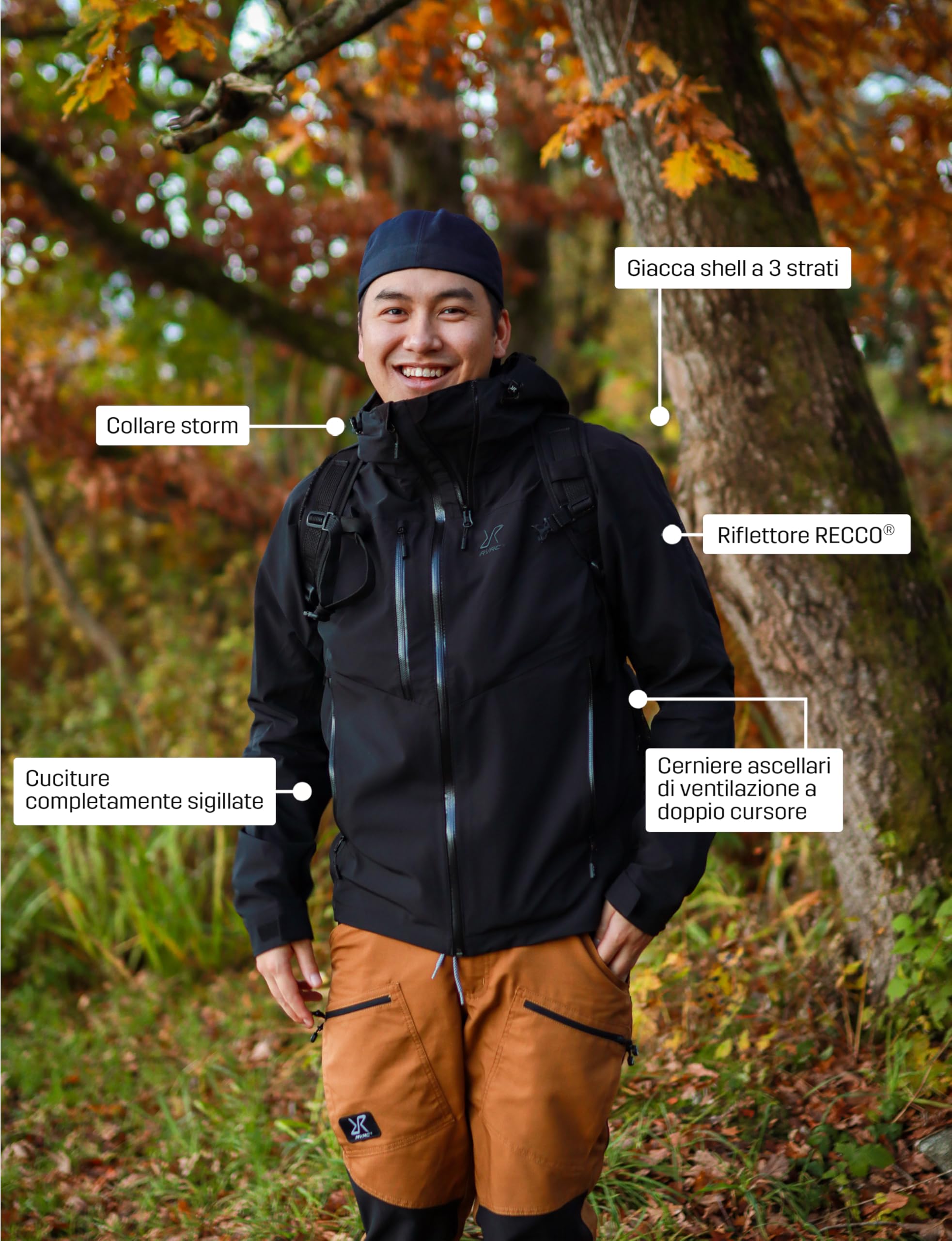 RevolutionRace Cyclone 3L Shell Jacket da Uomo, Giacca Impermeabile con Riflettori Recco per l'escursionismo
