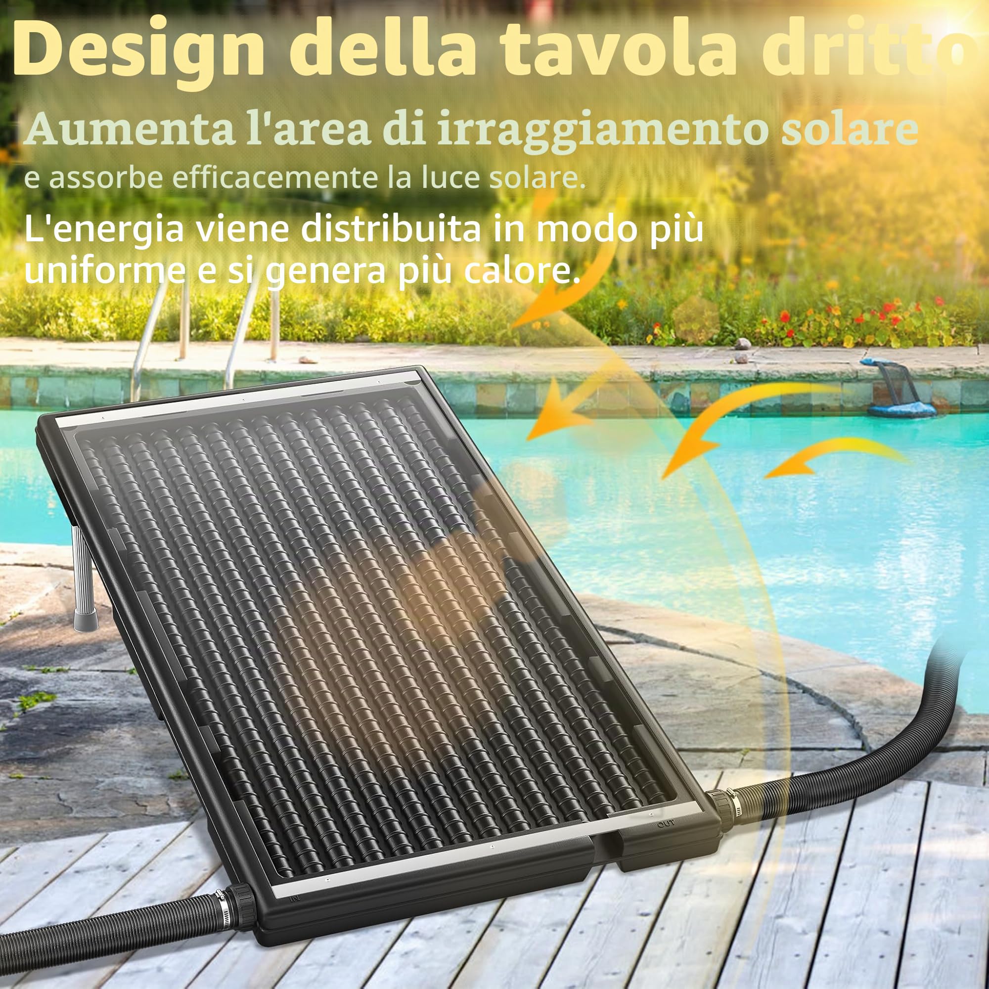 YUENFONG Riscaldamento solare per piscina, con tubo, 15 l, capacità di acqua, riscaldamento solare per piscina, giardino, 111,5 x 66 cm, 1 pezzo
