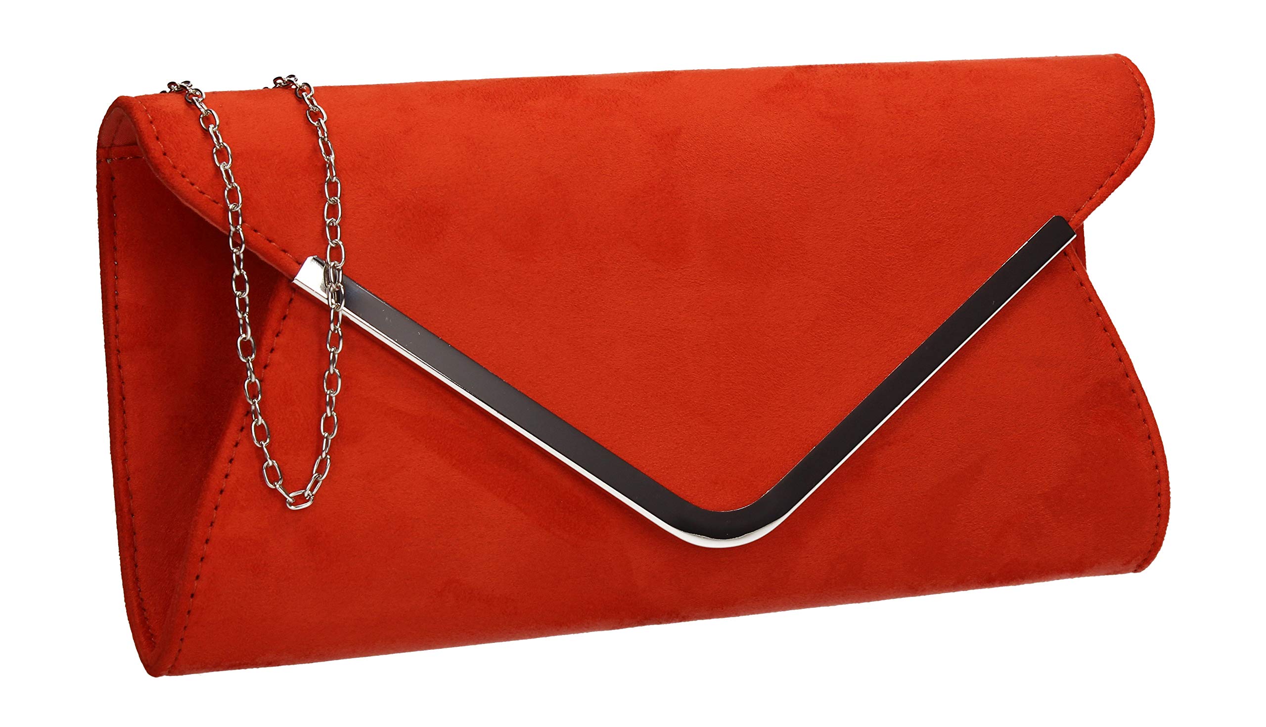SwankySwans Karlie Suedette Womens Party Evening Clutch Bag Scarlet Orange