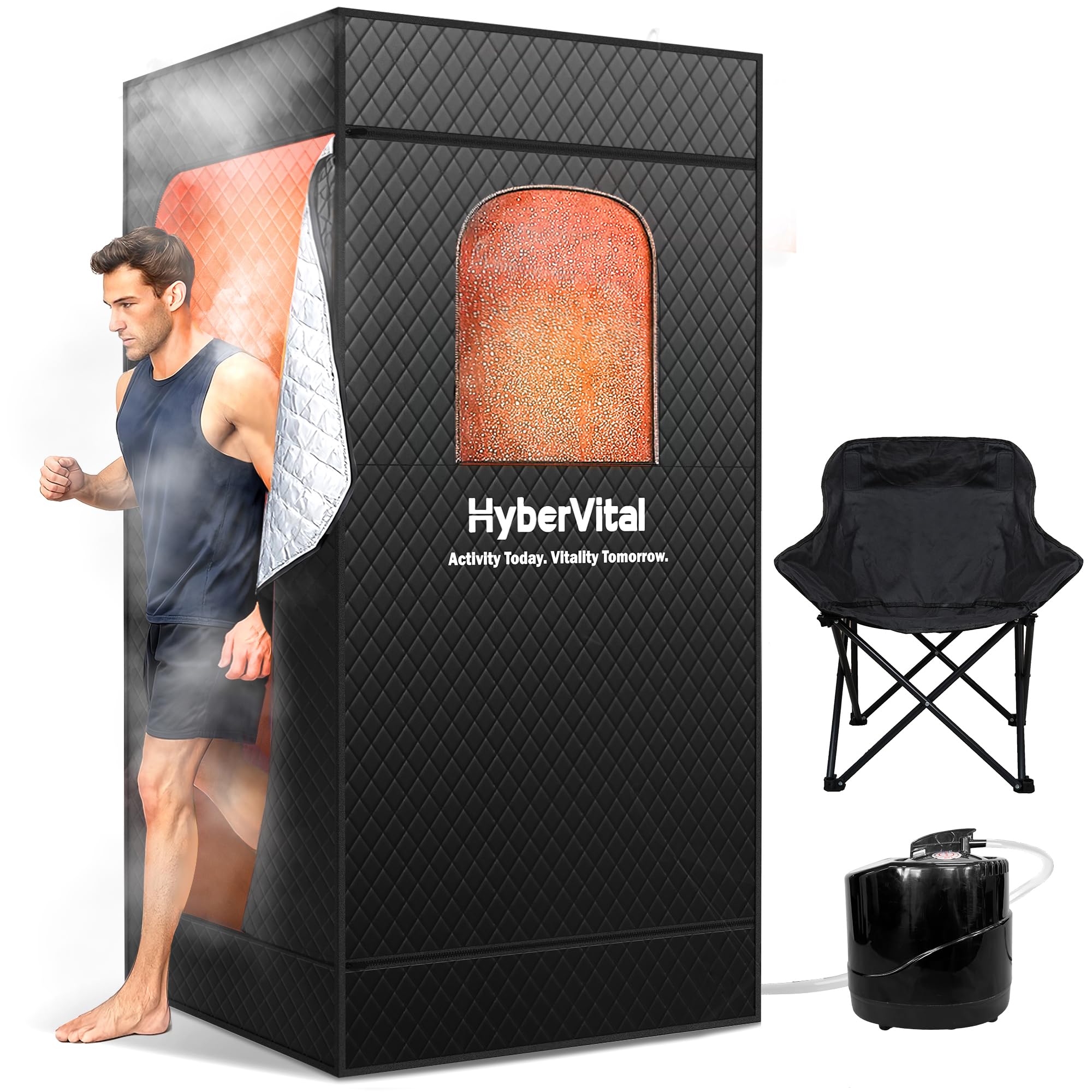 HyberVital Sauna Box, Portable Sauna for Home, Large Sauna Tent with 3.0L Steamer for Full Body SPA, Easy Assembly Quick Heat-Up Sauna Experience