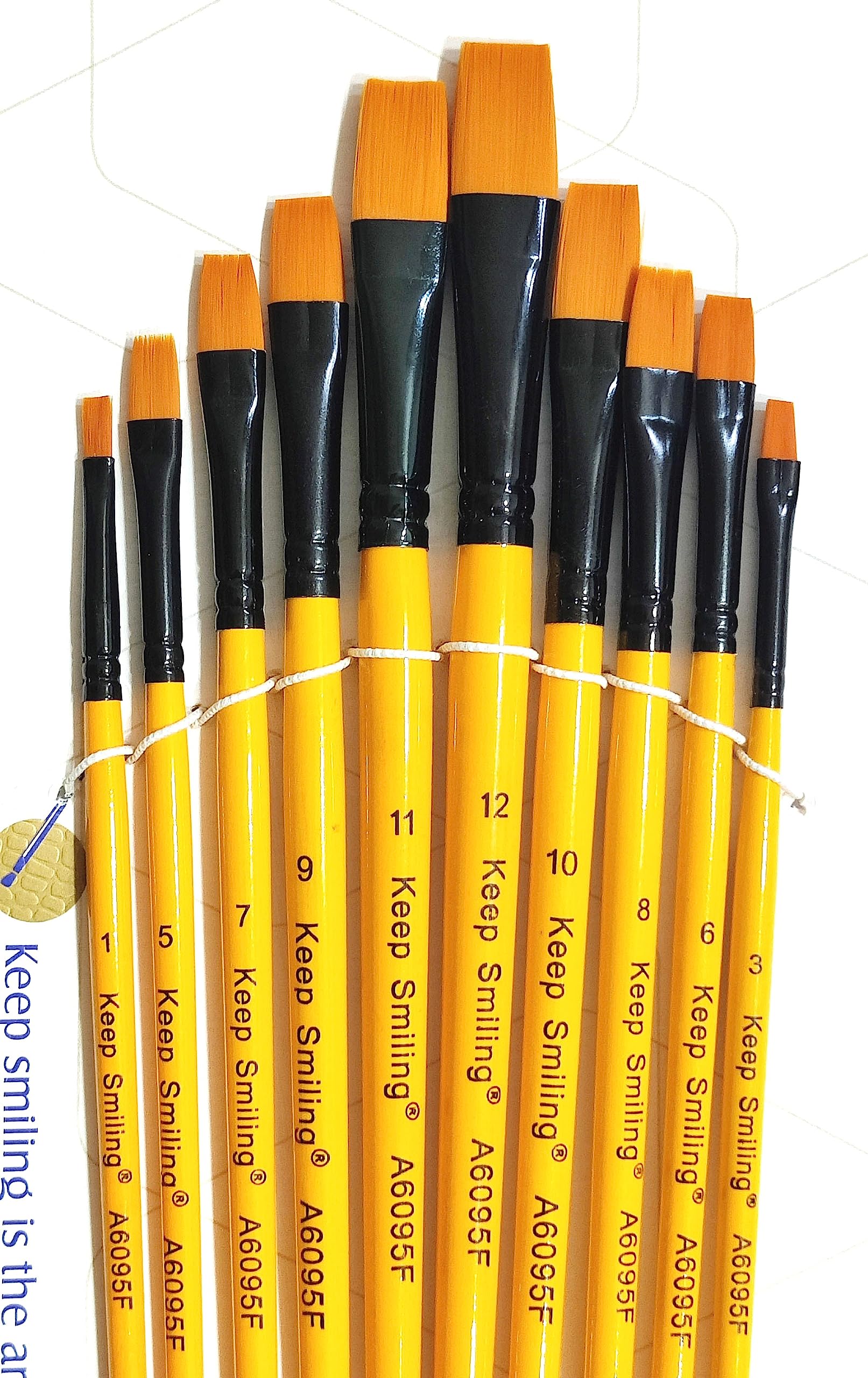 Beads & Craft: Keep Smiling Artist Brushes Flat Shape Nylon Hair Wooden Handle for Acrylic Watercolor Oil Painting, Craft Detailing Artwork, Sizes: 1, 3, 5, 6, 7, 8, 9, 10, 11, 12 (Pack of 12 Pcs)-image-5