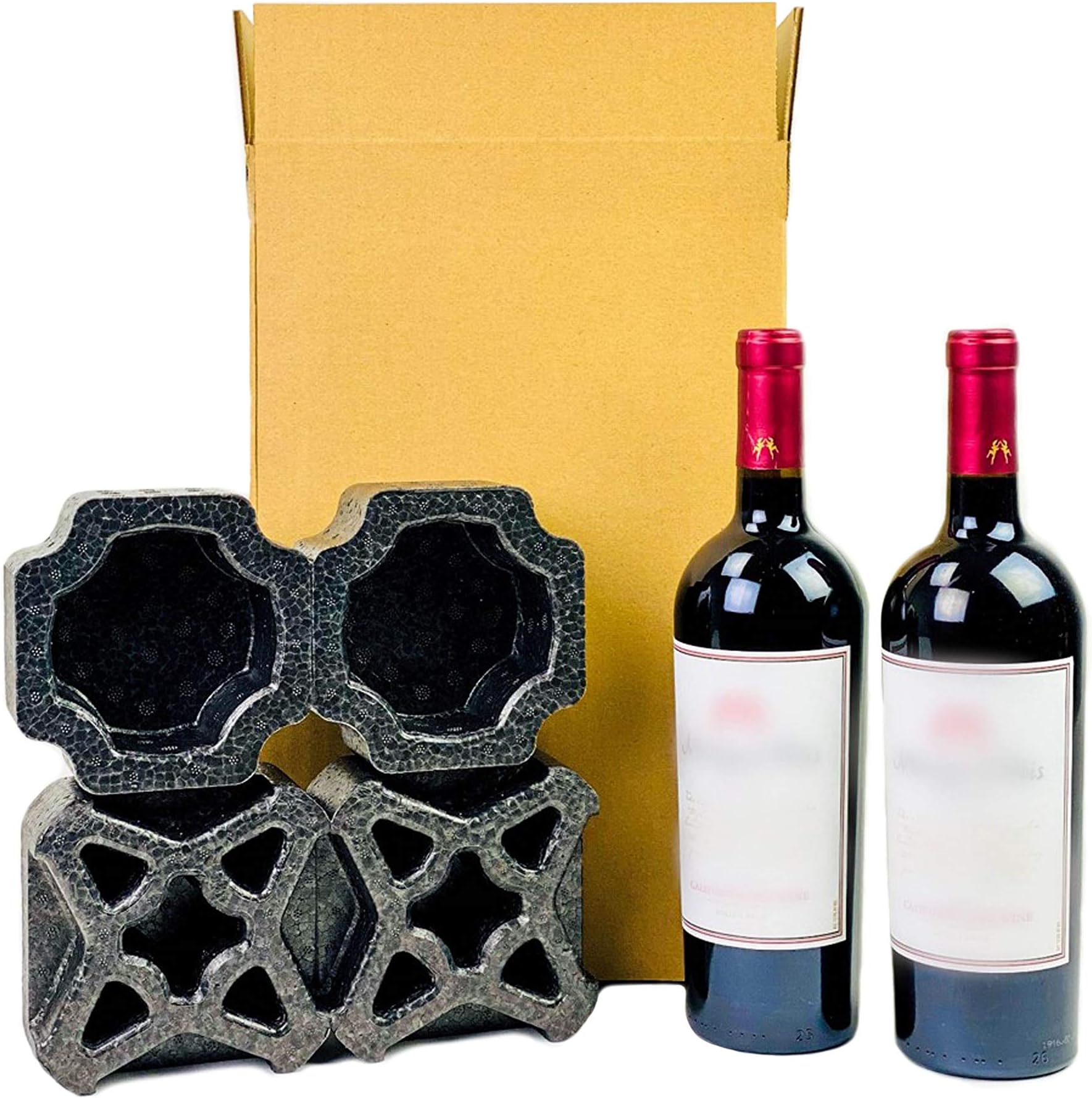 EPE USA Universal Double Bottle Wine Shipping Box - 1 Pack - All-in-One Protective Wine Shipper with High Recycled PE Foam - Eco-Friendly, Recyclable, Secure Wine Packaging