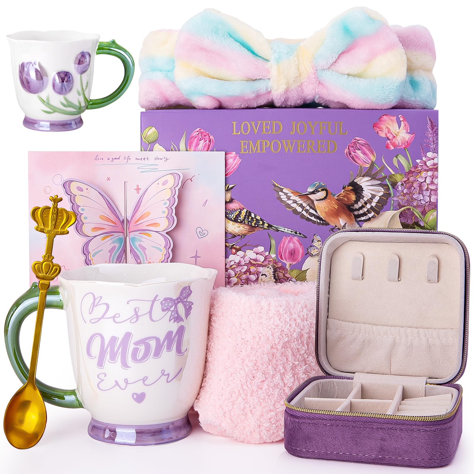 Gifts for Mom - Mothers Day Gifts for Mom from Daughter Son - Unique Birthday Gifts Ideas for Moms, Wife, Mother, 18Oz Best Mom Ever Tulip Pearlescent Glazed Ceramic Mug Set - 7PCS Mom Gifts Set