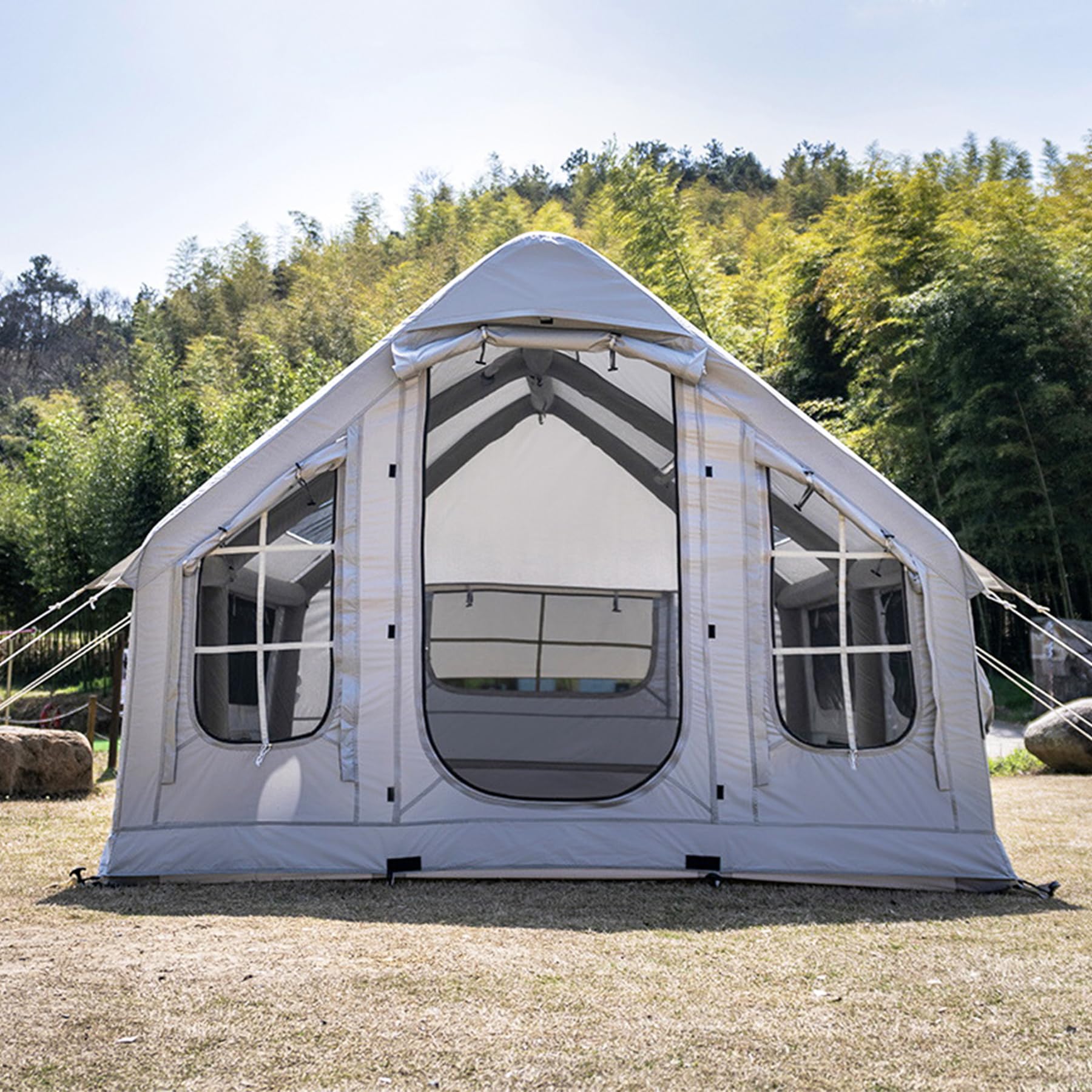 Winter Aufblasbares Zelt Haus XXL, Familienzelt Aufblasbar 6-8personen, Luftzelt Aufblasbar Camping Mit Pumpe, 4-Saison Pop Up Air Tent Zelt Groß XXL Outdoor Mit Kaminöffnung
