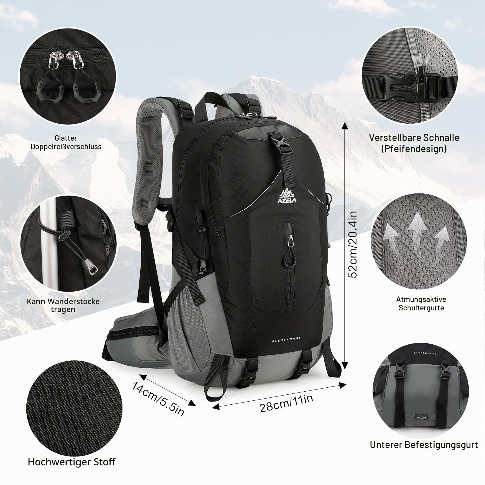 Geila 40L Wanderrucksack für Damen und Herren, ultraleicht und wasserabweisend, atmungsaktiver Trekking- und Kletterrucksack mit großem Fassungsvermögen, Regenhülle