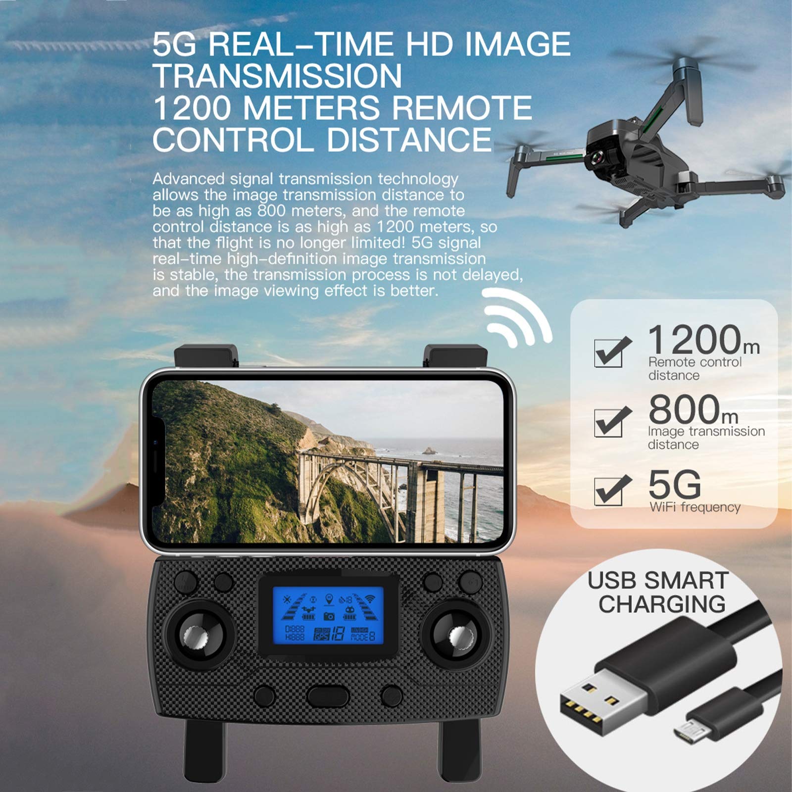 NA Fotografia Aerea Quadcopter Drone HD 4K, Aereo Radiocomandato 7,6 W 3400 mAh, 26 Minuti di Volo Regali per Adulti E Bambini,A