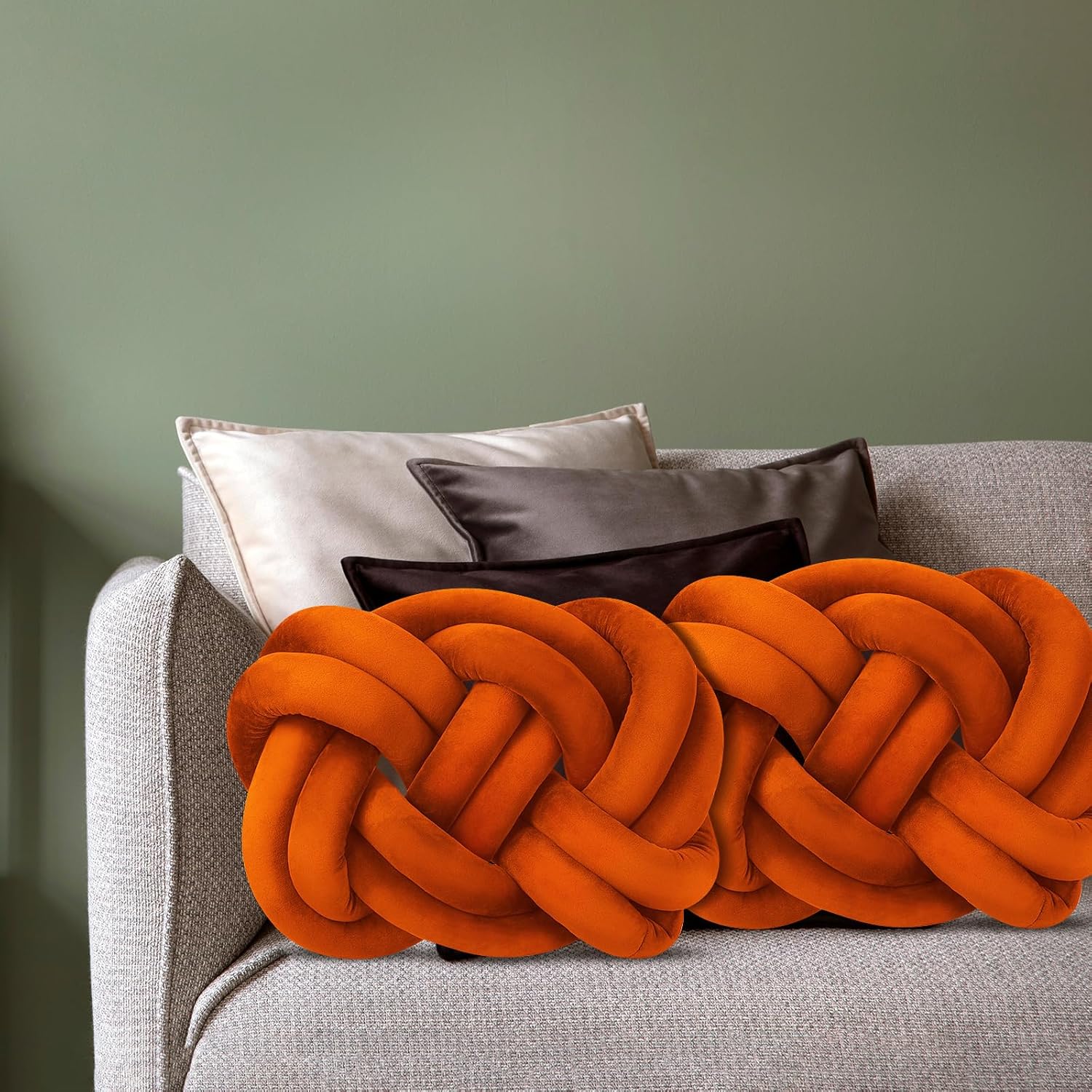 Sintuff Set of 2 Velvet Knot Pillow Ball 14 x 16 Inch Soft Decorative Knotted Throw Pillow for Christmas Thanksgiving Couch Home Sofa Bedroom Decor to Add Comfort and Style(Coffee) - Image 7