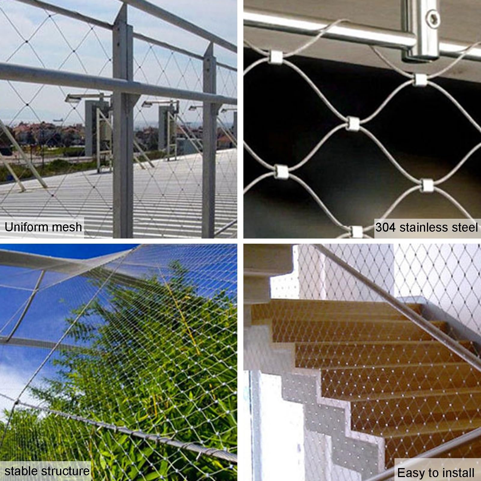 Alambre Espino Galvanizado Red de cuerda de acero inoxidable 304, valla de protección de decoración de límites de balcón, malla de seguridad de gran altitud para prevención de caídas para jardín de c