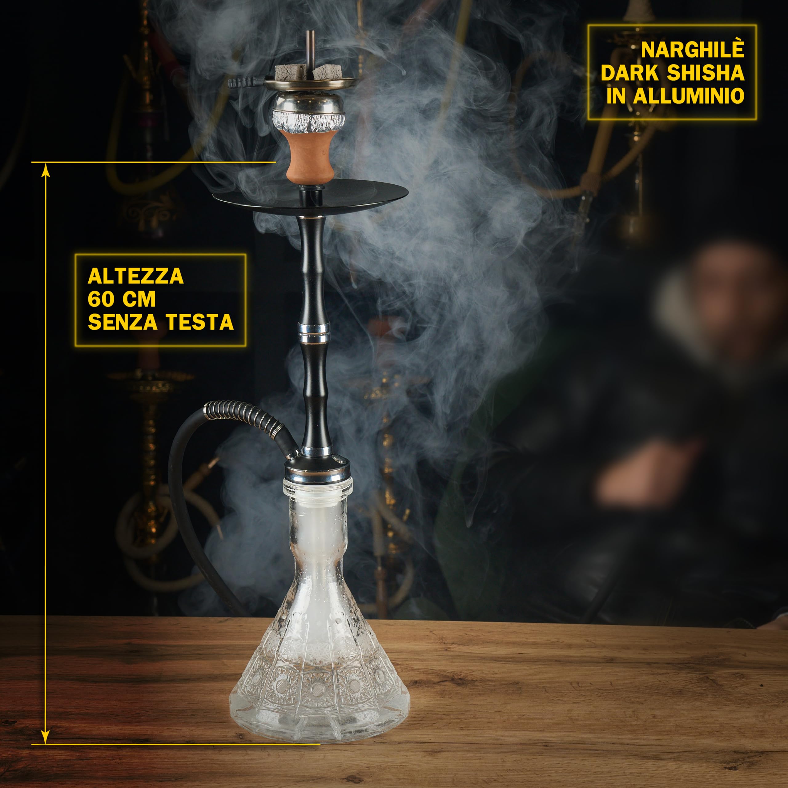 Dark Shisha Eclipse 60 cm | Cachimba de Aluminio Negro con Cazoleta de Barro, Chimenea Metálica, Manguera de Silicona y Accesorios Completos