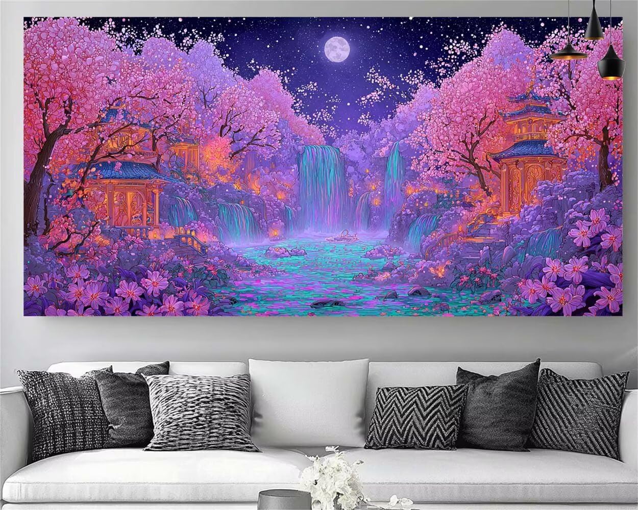 Cascade Diamond Painting Fleur de Cerisier Diamond Painting Adulte Grand Format 70x210cm,2025 New DIY Peinture Diamant 5D Cristal Strass Point de Croix Canvas Broderie Gem Art,Décoration Cadeau Z-P207