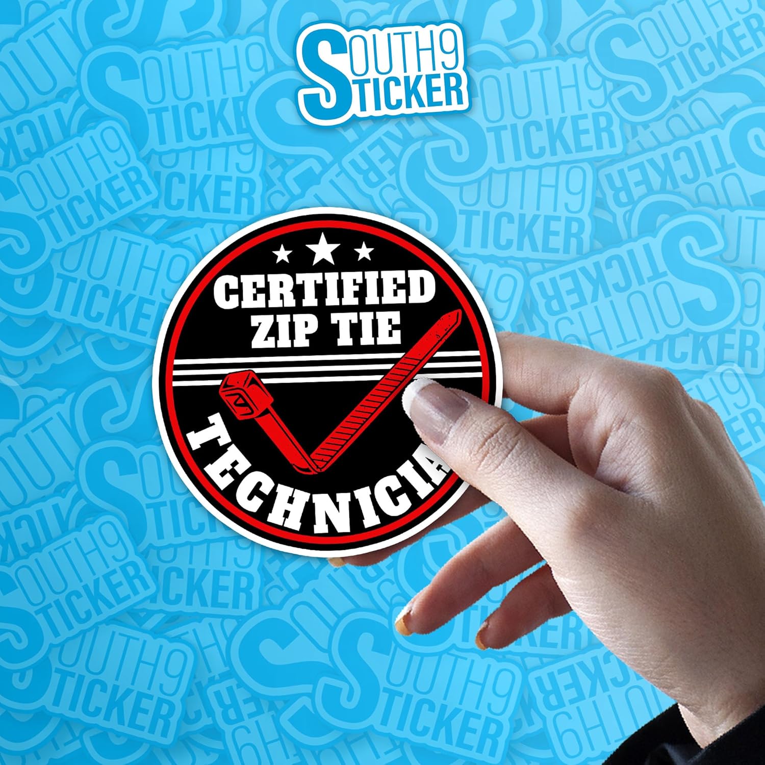(3Pcs) Certified Zip Tie Technician Sticker Funny Zip for Construction Hard Hat Mechanic Blue Collar 3" Waterproof Die-Cut Vinyl Sticker for Hard Hat Laptop Water Bottle Sticker Decal Gifts 3 Inches