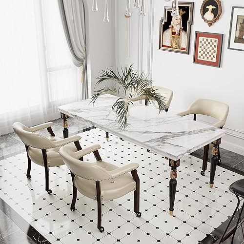 Miniatura 3 de Silla de comedor con ruedas, silla de cuero con ruedas y cabeza de clavo, sillas de comedor con rodillos curvos con respaldo curvado con ruedas,