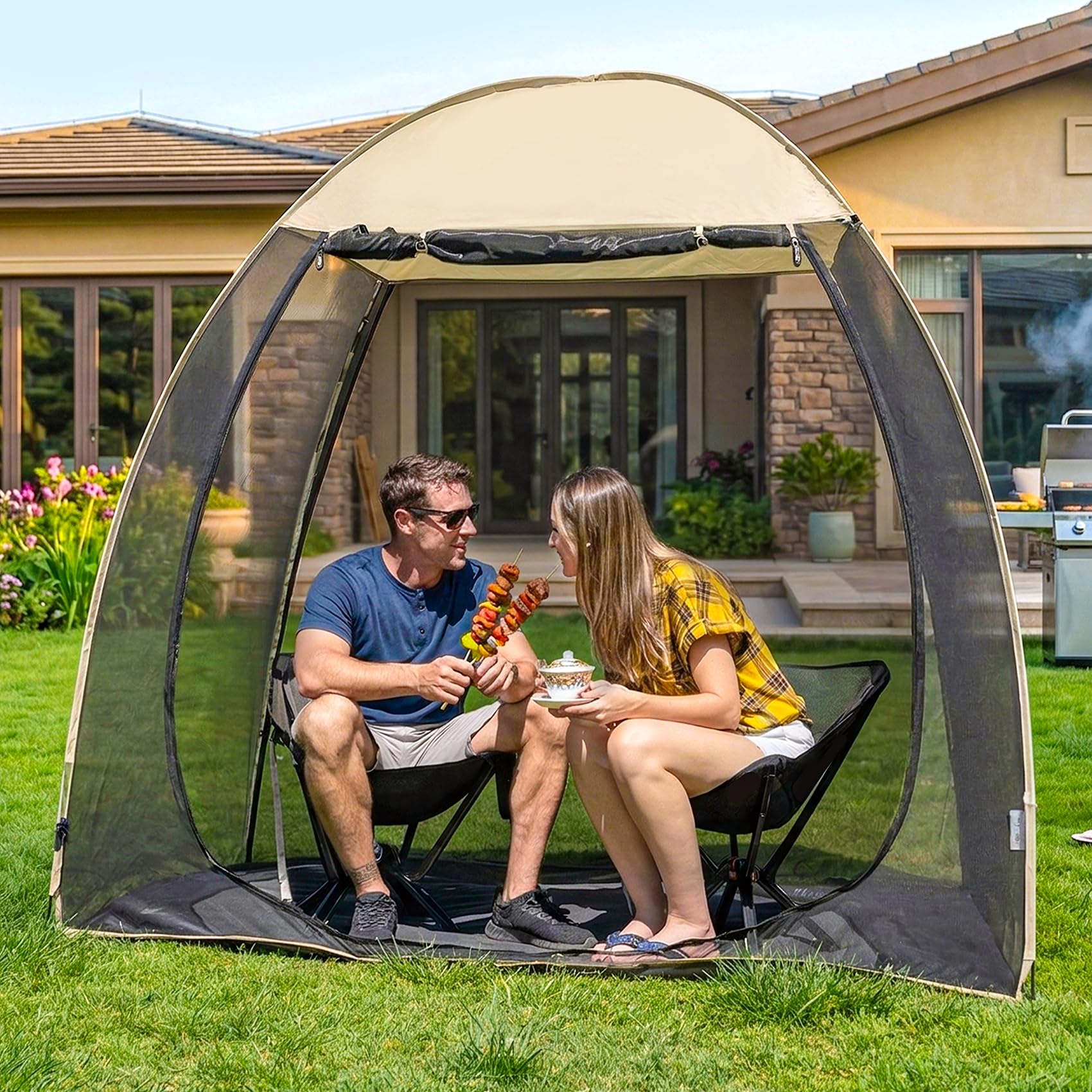 Alvantor® Pop Up Screen House Tent, 7'x4' Instant Camping Screen Room, Screen Gazebo Canopy for Patios/Deck/Backyard, Portable Mesh Tent with Shade Cloths, Easy Set Up, 2-3 Person