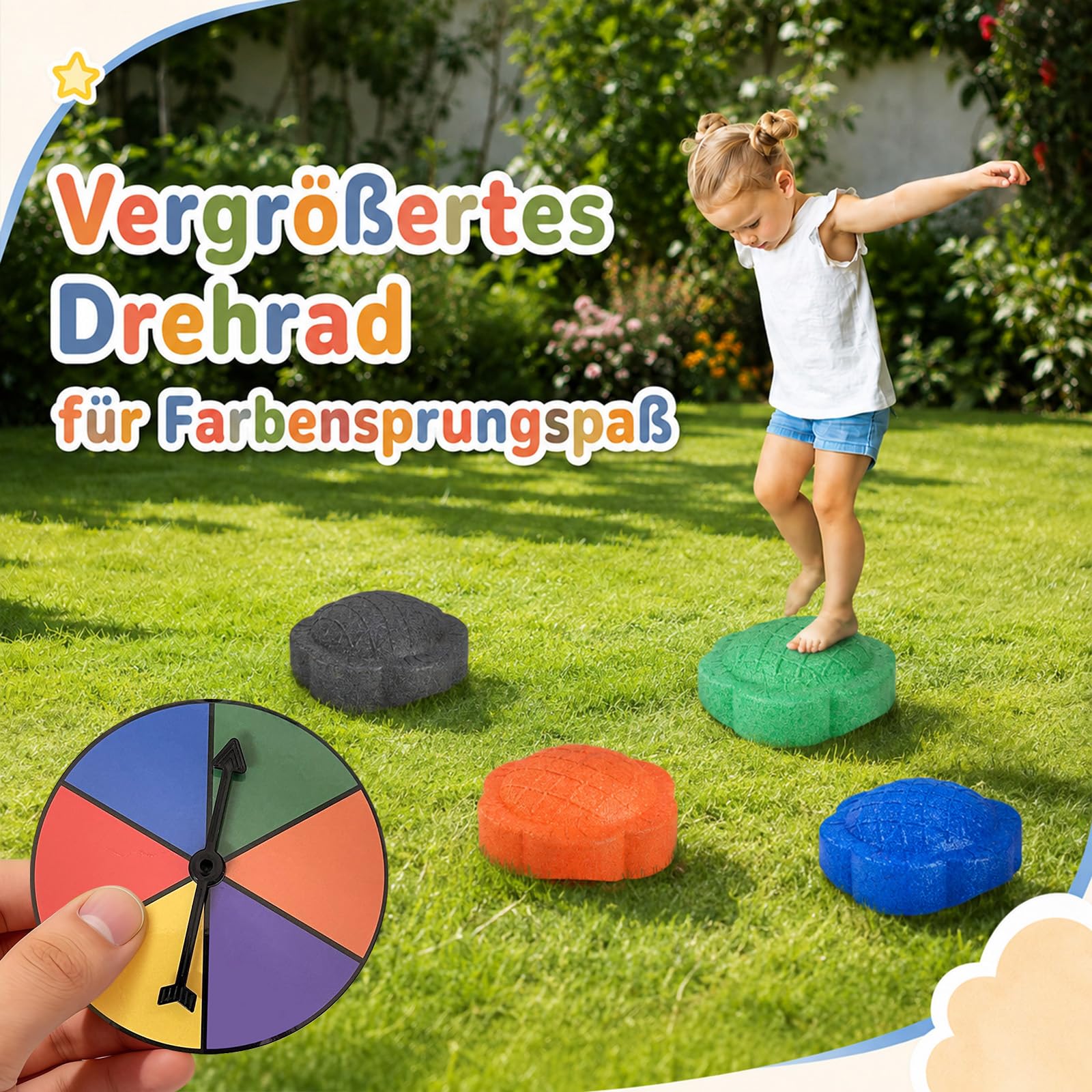 Juego de 6 piedras apilables para niños, con rueda de la suerte, piedras de