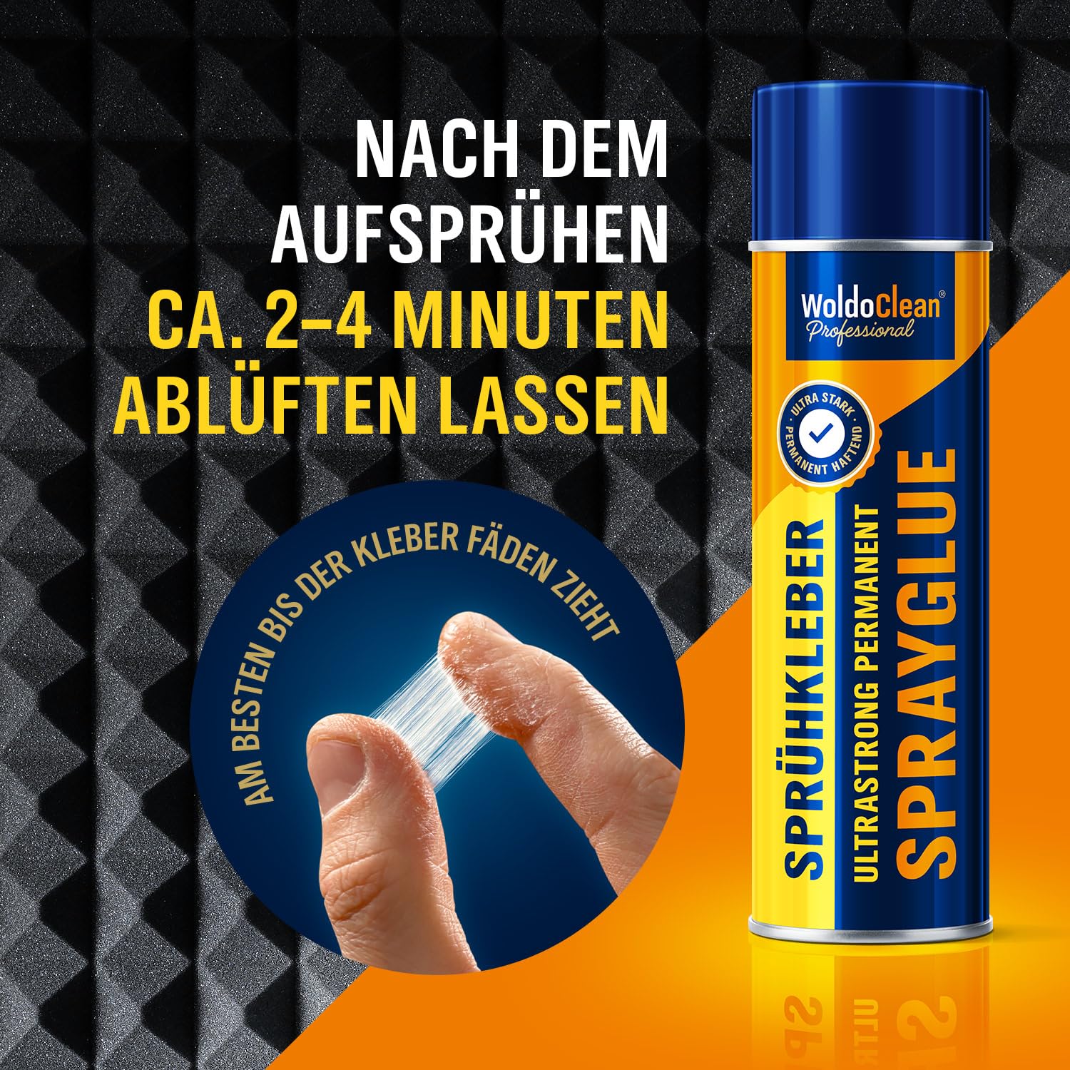 WoldoClean Klej w Sprayu do Tapicerki Sufitowej & Pianki - 500ml Spray Klejący Ekstra Mocny, Odporny na Ciepło & Transparentny, Szybkoschnący, Idealny do Tkanin, Filcu, Skóry & Tapicerki