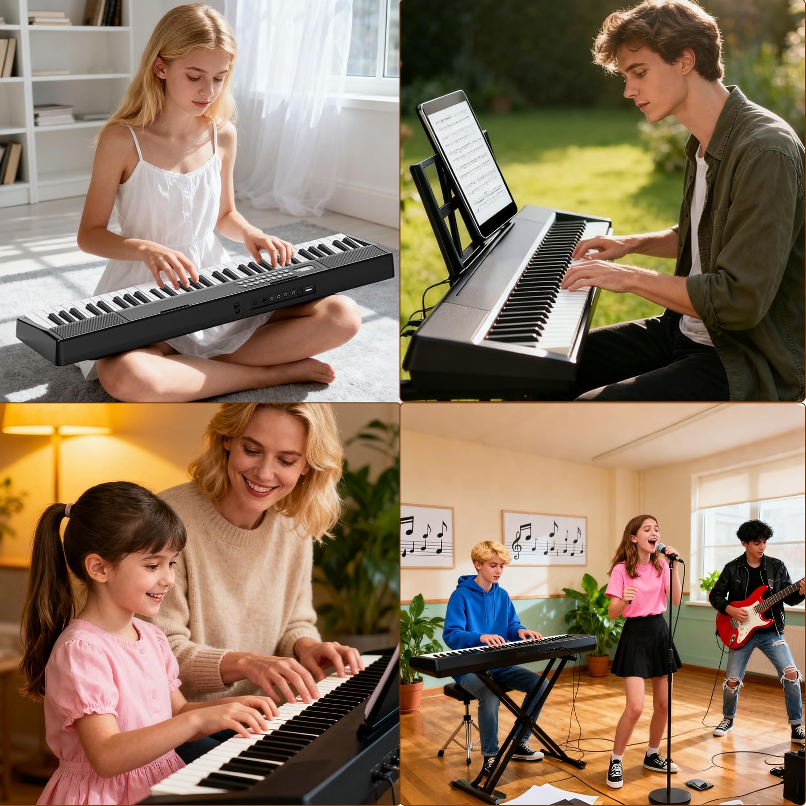 Elektronische Keyboard Piano, Bluetooth Faltbare 61 Tasten Digitale Klavier mit Netzadapter, Pedal, Notenständer, Aufkleber, Tragetasche, Geschenk für Anfänger