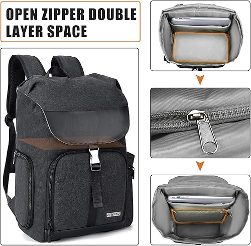 Miniatura 6 de CADeN Mochila de lona para cámara DSLRSLR sin espejo con compartimento para laptop de 14 pulgadas, funda de cámara compatible con cámaras Sony Canon