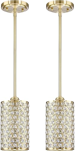 Paquete de 2 lámparas colgantes de cristal para isla de cocina, moderna y concisa, acabado negro con pantalla de metal de placa de cristal para bar,