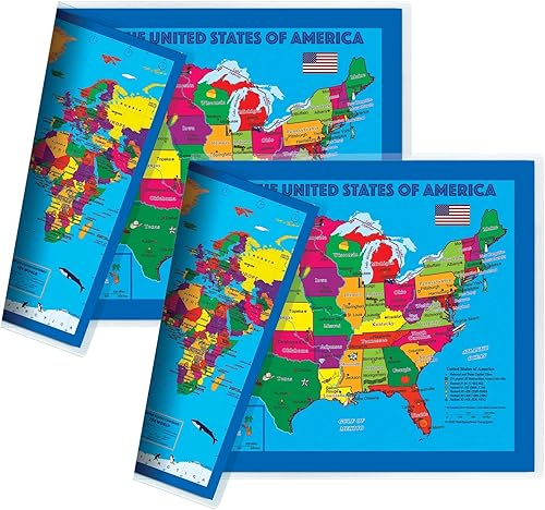 Miniatura 7 de Mapa de escritorio clásico de los Estados Unidos y del mundo impresión de 2 caras laminado sellado por 2 caras tamaño pequeño de póster 115 x 175
