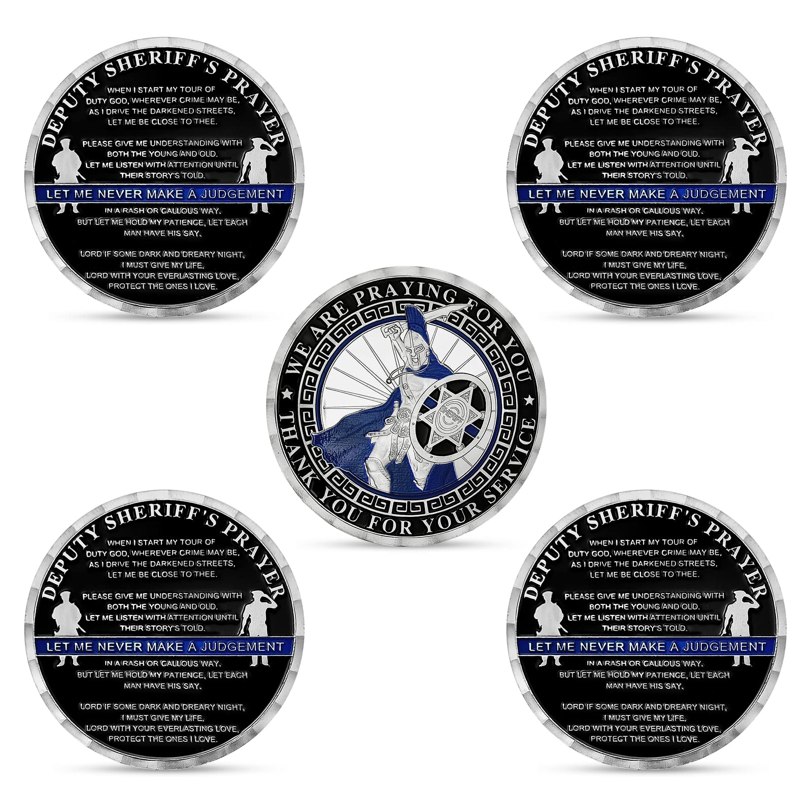 5 Pcs Sheriff's Prayer Challenge Coin Police Officer Thin Blue Line Spartan Coin