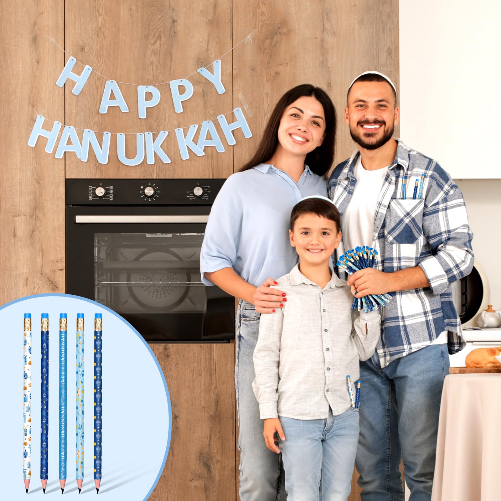 Tenceur 100 lápices de madera de Hanukkah con borrador, surtido de lápices de Janucá, regalo para niños, diversión de escritura, suministros escolares divertidos para aula, recompensa de estudiantes