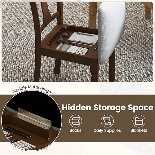 Miniatura 5 de Giantex Juego de 4 sillas de comedor de madera, sillas de comedor de granja con asiento de cojín, sillas auxiliares de comedor de madera sin brazos