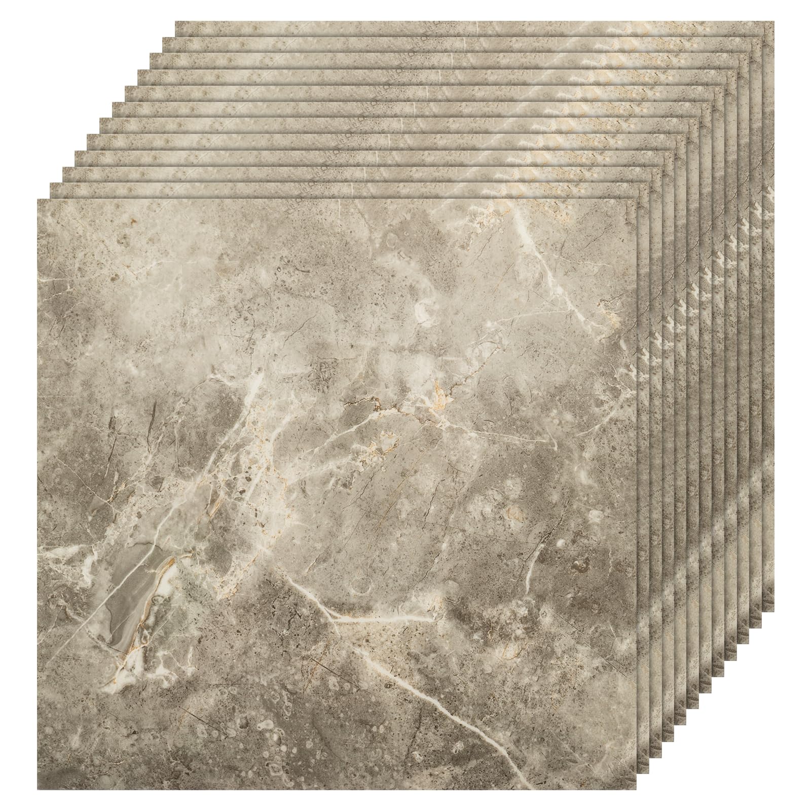 GREENSAPPIRE 40PCS Self-Adhesive Floor Tiles, 30x30cm Peel and Stick Marble Effect Vinyl Flooring – Waterproof Stick-On Tiles for Bathroom, Kitchen, Living Room, and Bedroom (40, Grey Marble)