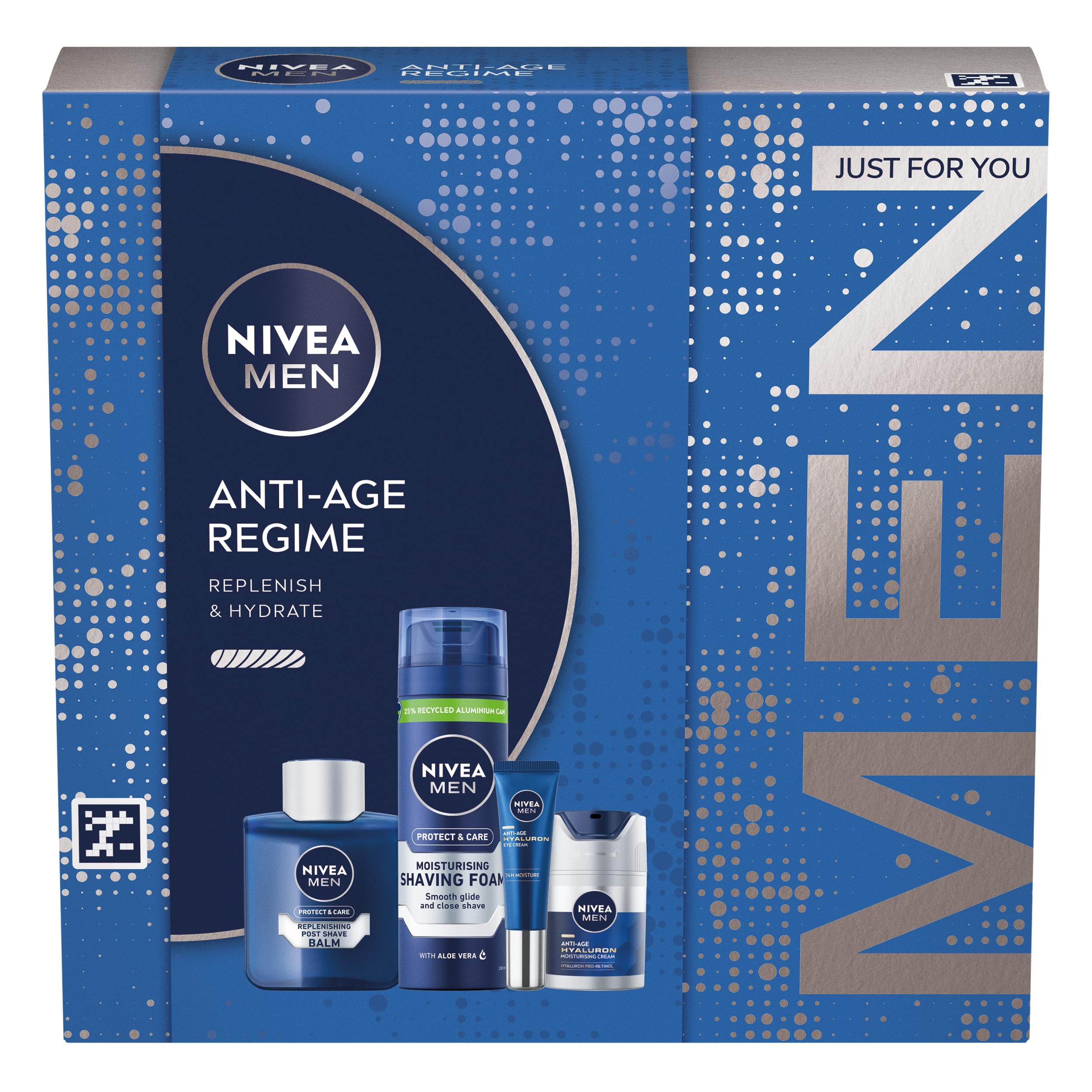 NIVEA MEN Anti Age Regime Gift Set (4 Products), Men's Anti Wrinkle Skincare Gift Set with Shaving Foam, Post Shave Balm, Face Moisturising Day Cream, and Eye Cream