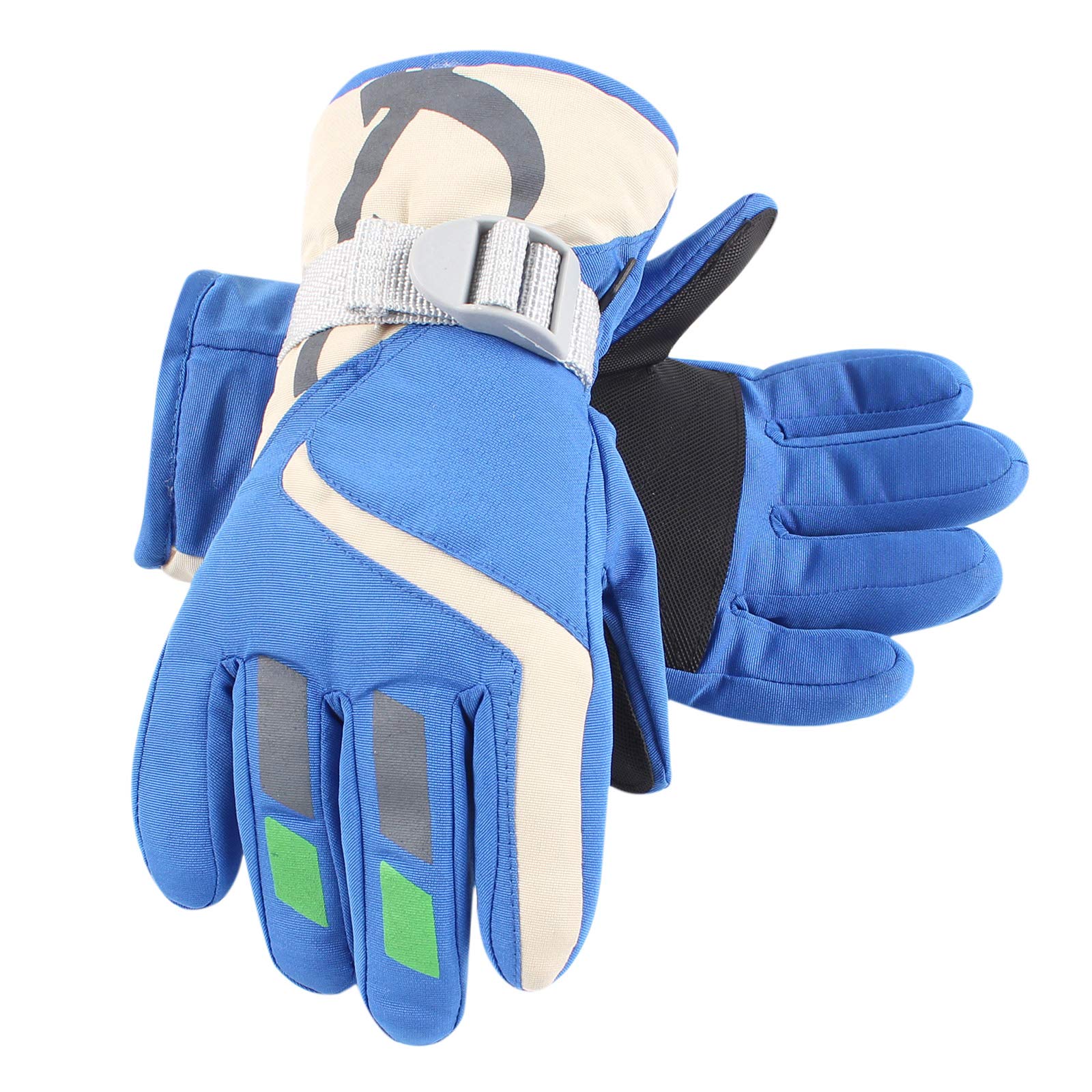 XIAOHAWANG Winter Boys Girls Ski Gloves Kids Warm Waterproof Mittens Fleece Snowboard Gloves for Children (Blue, L)