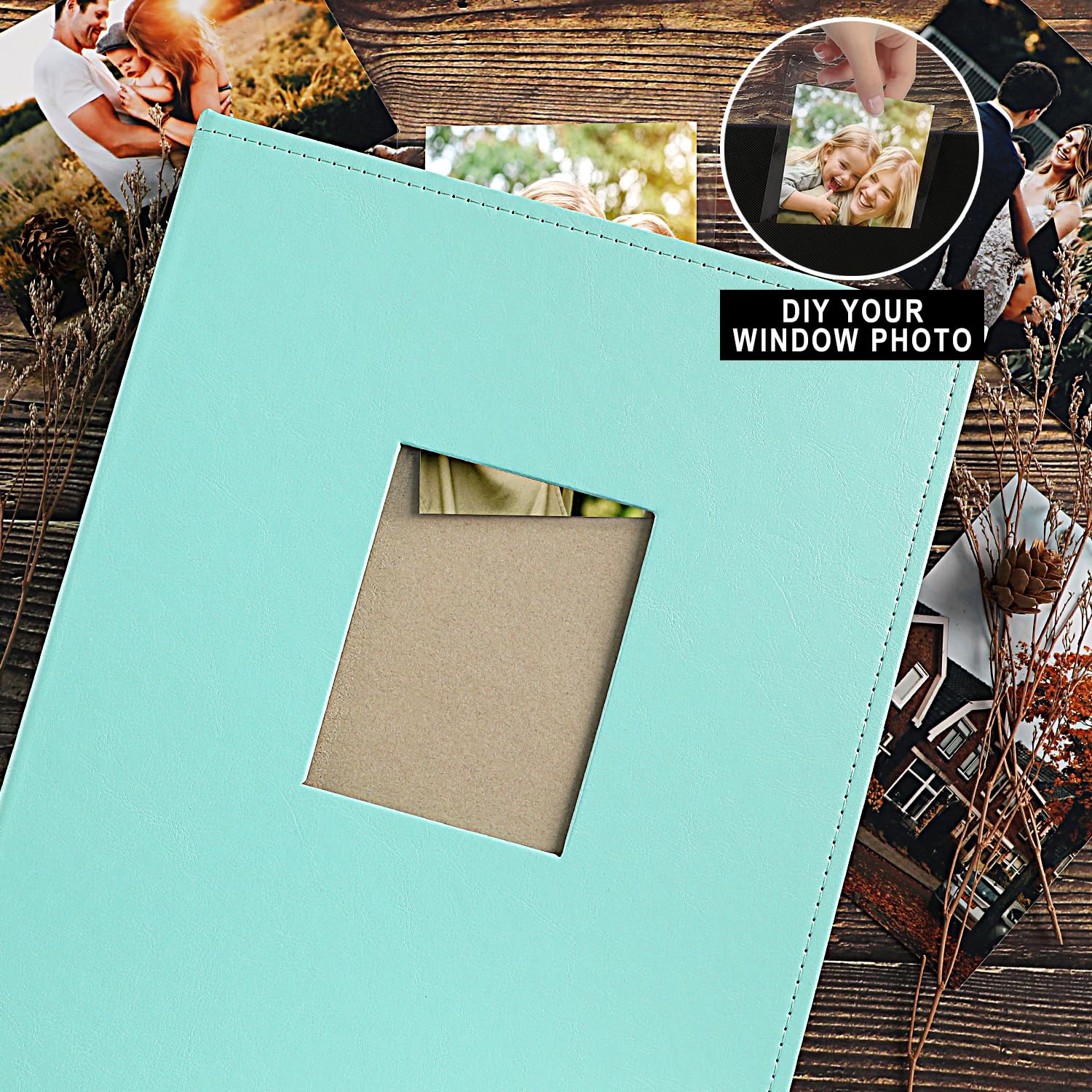 Ywlake Album Fotografico 10x15 400 con Tasche, Cuoio Porta Foto Album Portafoto Verticale Tascabile Tasca Teal