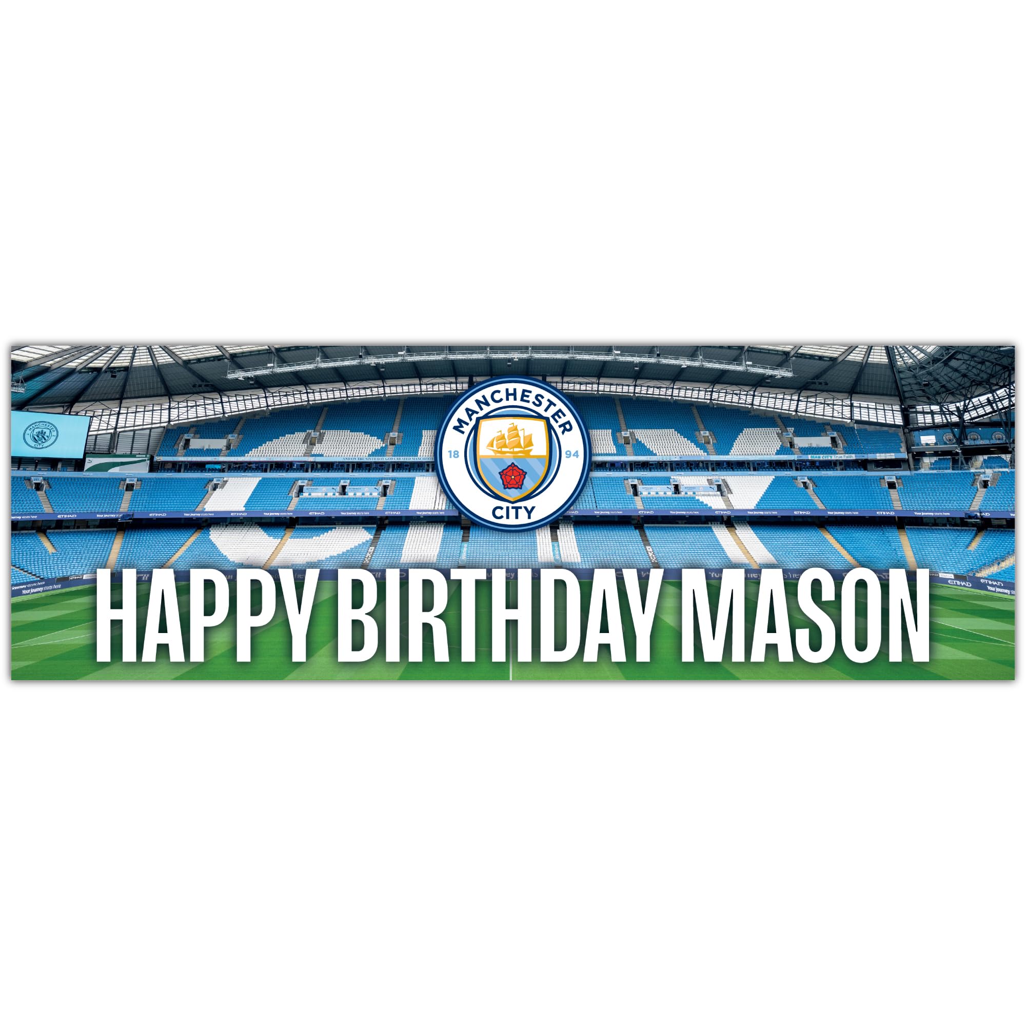 Manchester City Birthday - Personalised Football Banner Wall Sticker (90cm width x 30cm height)
