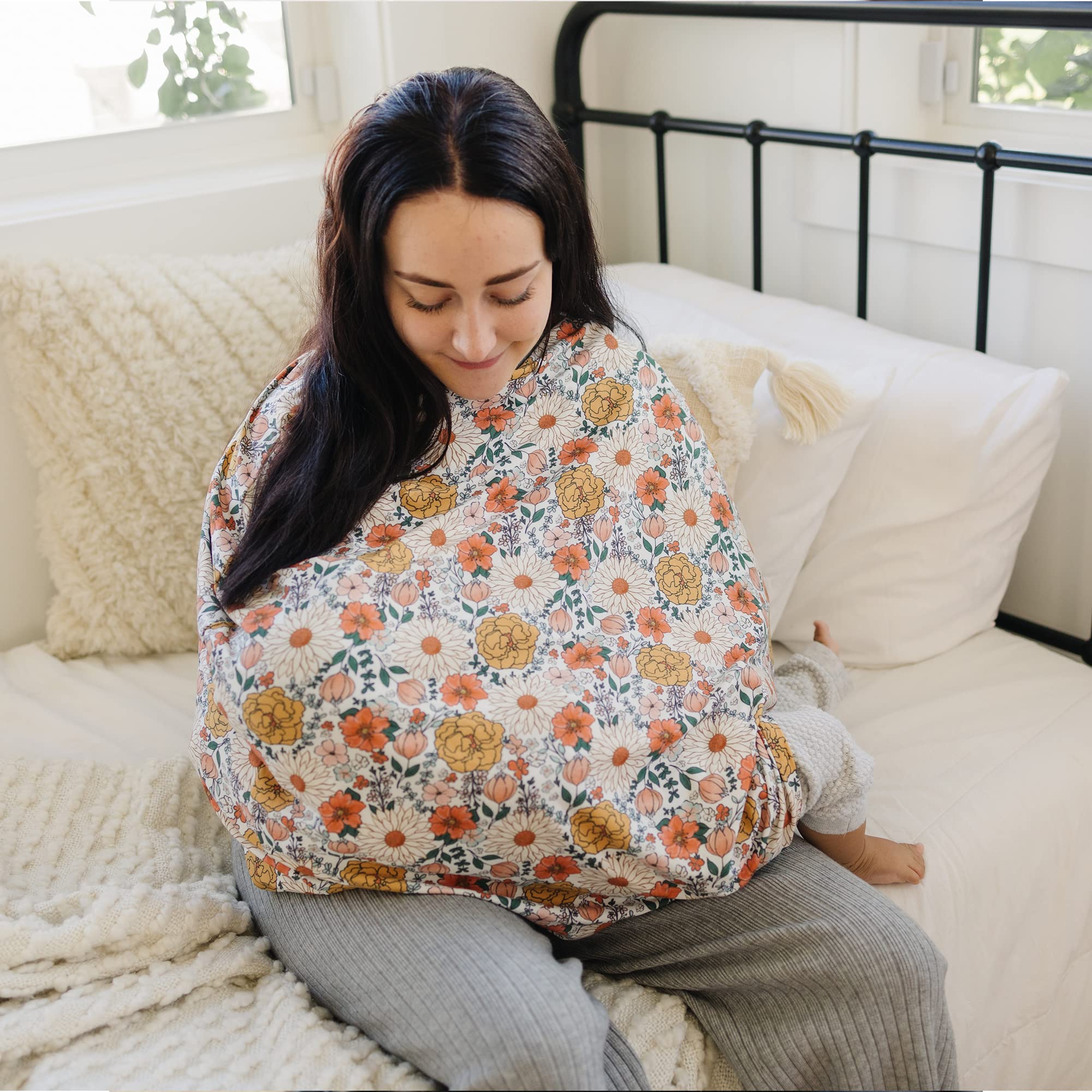 Housses de siège auto pour bébés – Auvent de siège auto multi-usage pour bébés, housse de siège auto extensible pour garçon, cadeau de douche pour garçons et filles (fleur)