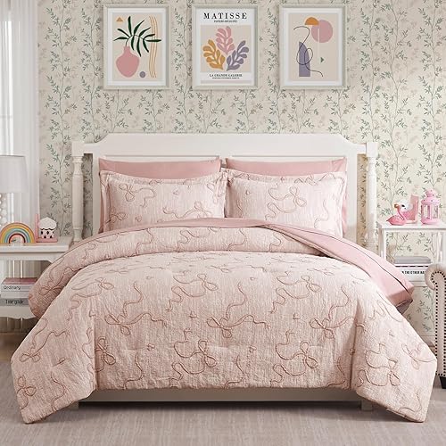 Geniospin Juego de edredón blanco Queen de 8 piezas, juego de edredón estético con pompones, cama en una bolsa, tamaño Queen, juego de ropa de cama