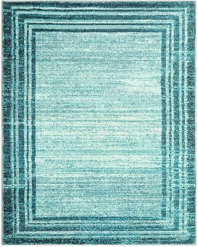 Miniatura 8 de Lahome Alfombra abstracta de color verde azulado de 8 x 10 pies para sala de estar, lavable, moderna, resistente a las manchas, de pelo bajo, suave,
