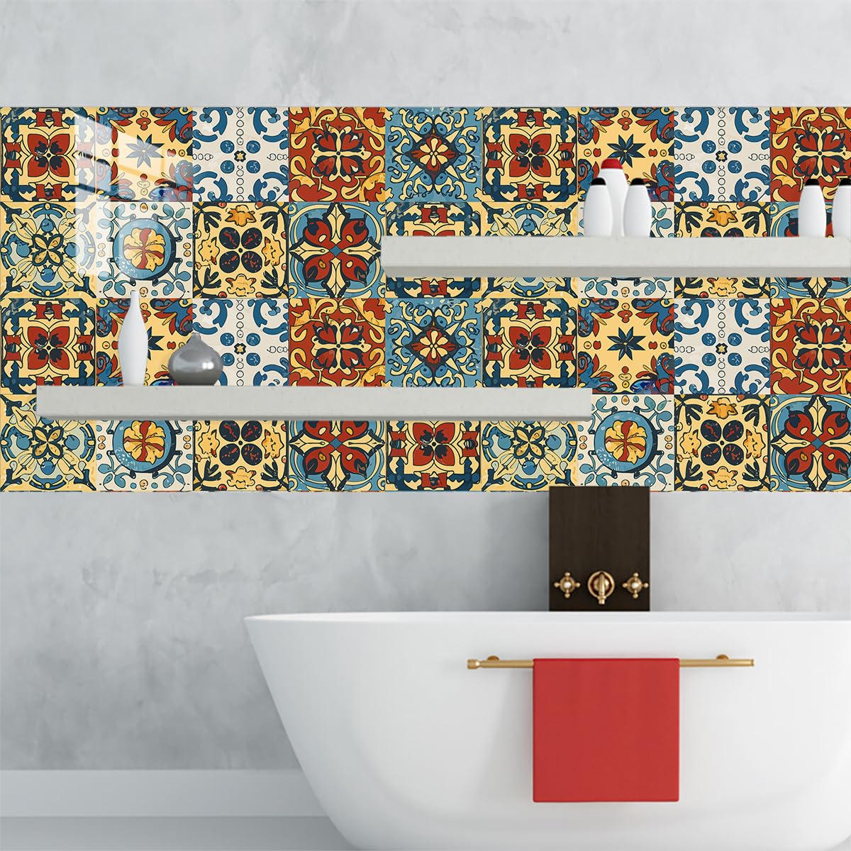 Moroccan Tile Stickers for Kitchen， Tile Stickers Waterproof PVC Self Adhesive for Kitchen Bathroom Multiple Sizes 10 Pcs(10 Pcs/20x20cm)